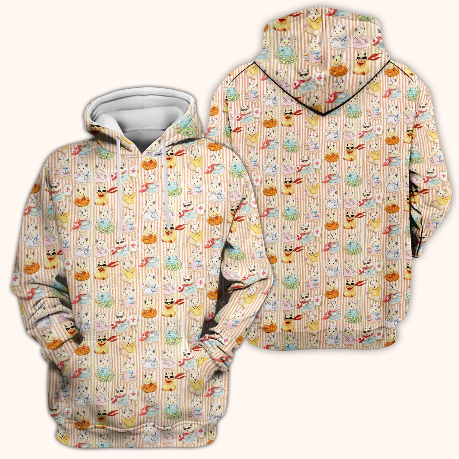 Cute Nurse Hamster Pattern Scrubs Top, Comfortable Scrubs for Nurses