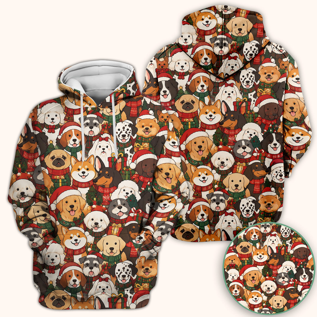 Christmas Dog Breeds Collage Pattern Scrub Top, Comfortable Scrubs for Nurses