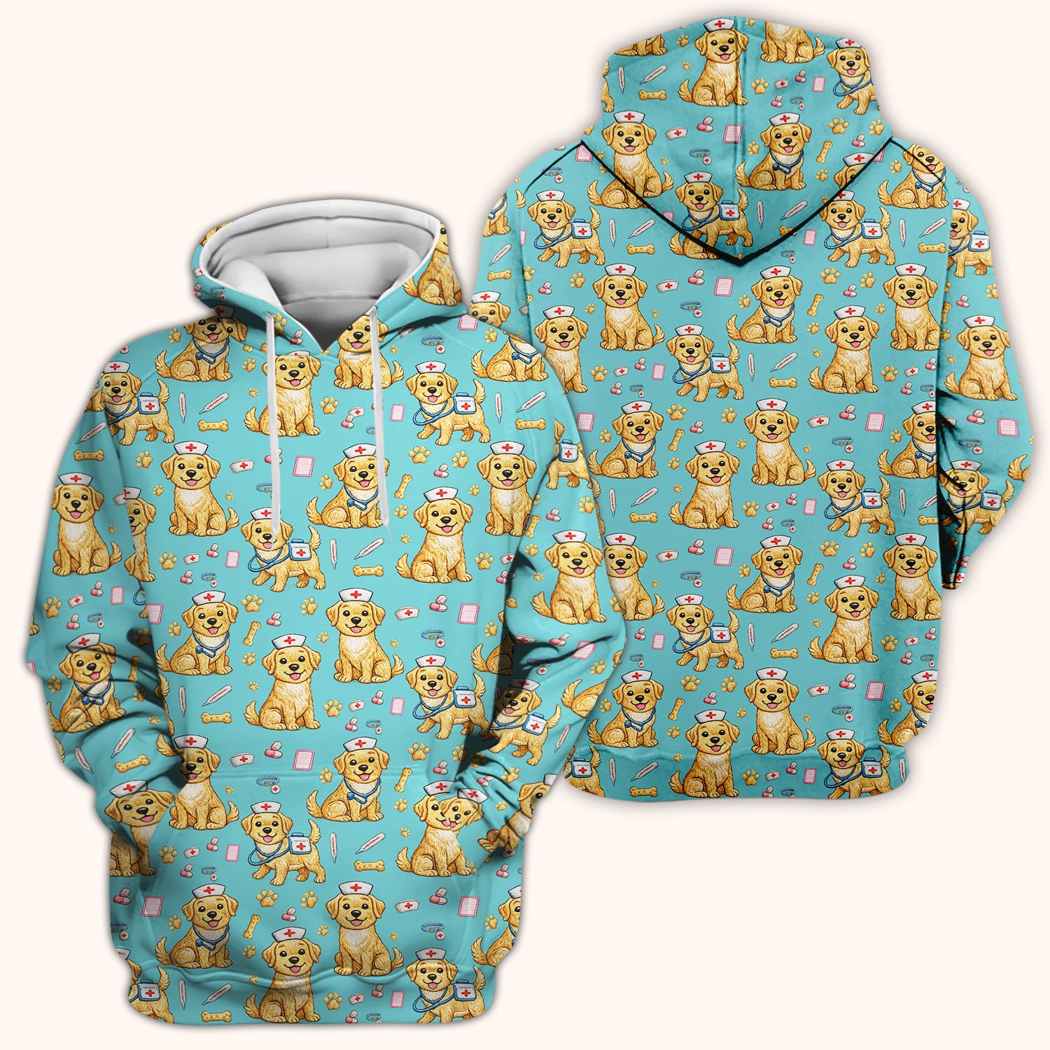 Cute Puppy Nurse Medical Print Scrub Top, Comfortable Scrubs for Nurses