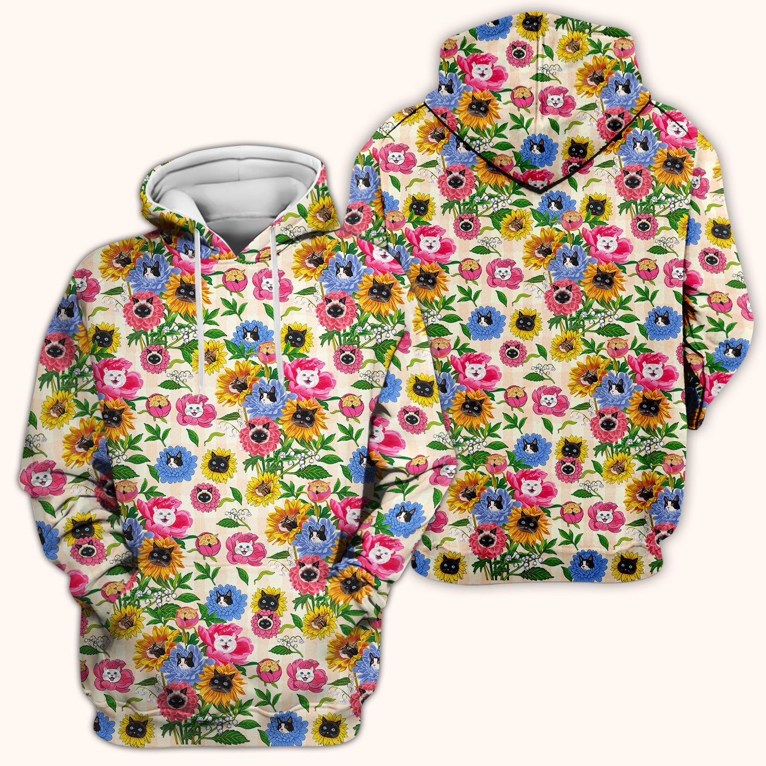 Cat Face Hidden In Colorful Flower Garden Scrub Top, Breathable Fabrics Nursing Uniform