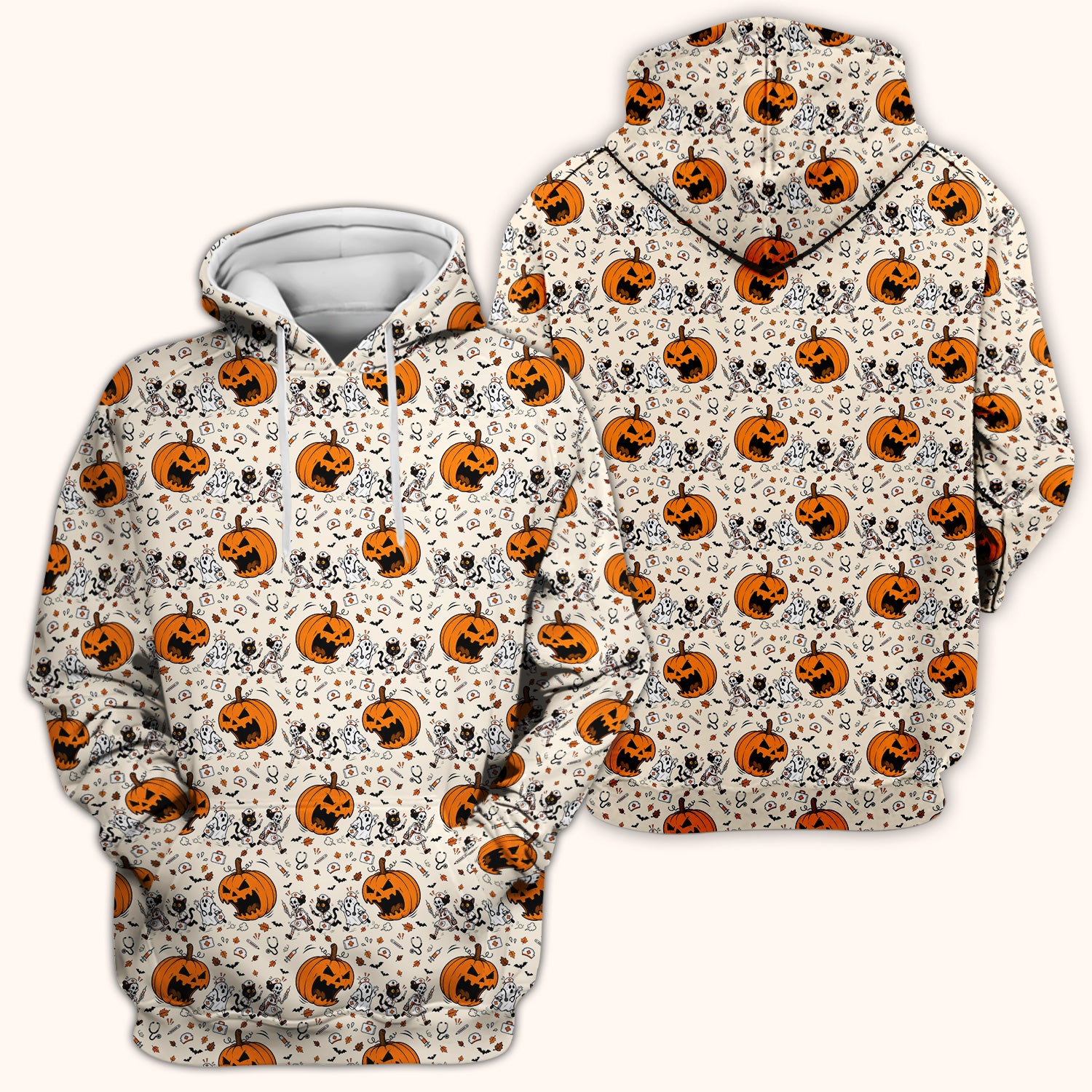 Funny Halloween Pumpkin Chasing Nurses Scrub Top, Comfortable Scrubs for Nurses