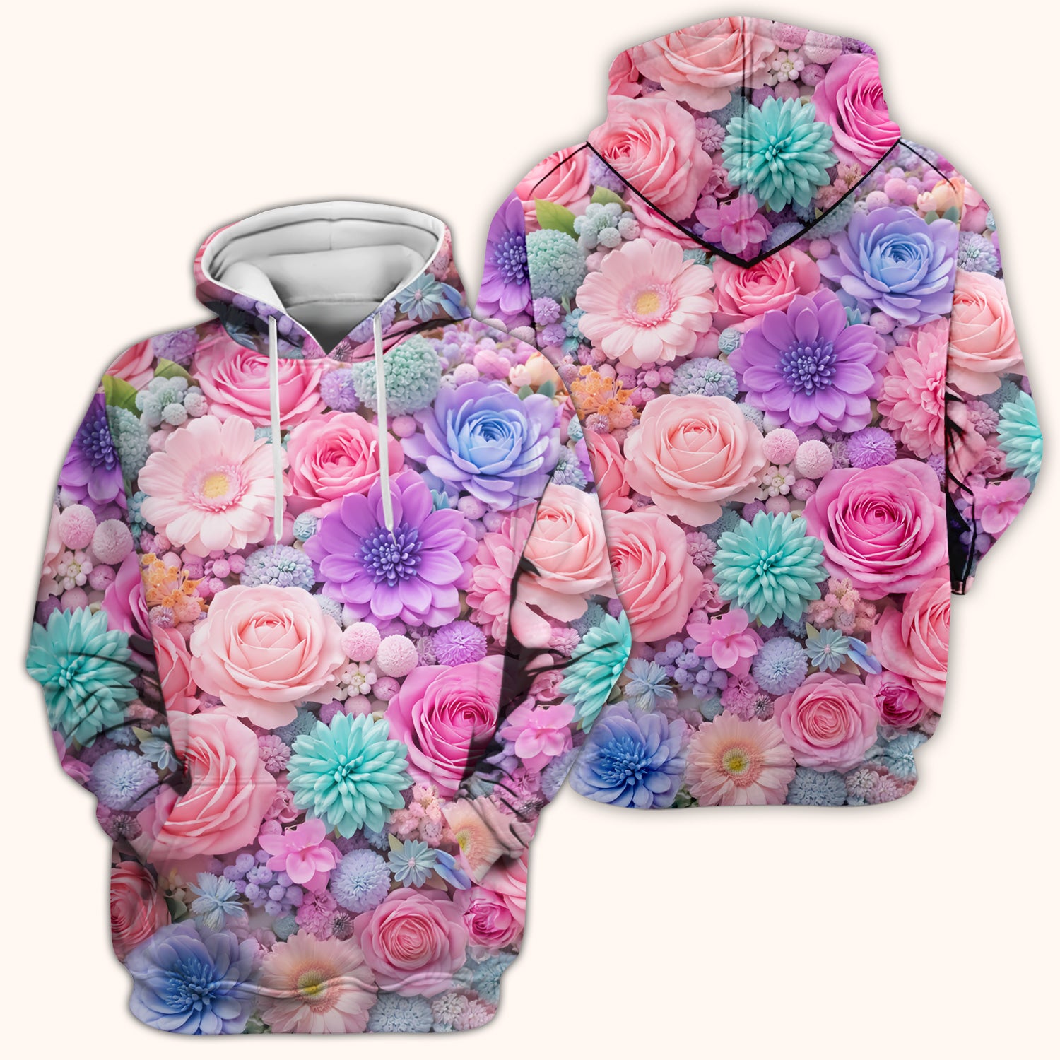 Pastel Floral Dream Scrub Top, Soft Pink Rose & Candy Color Bloom Nursing Uniform