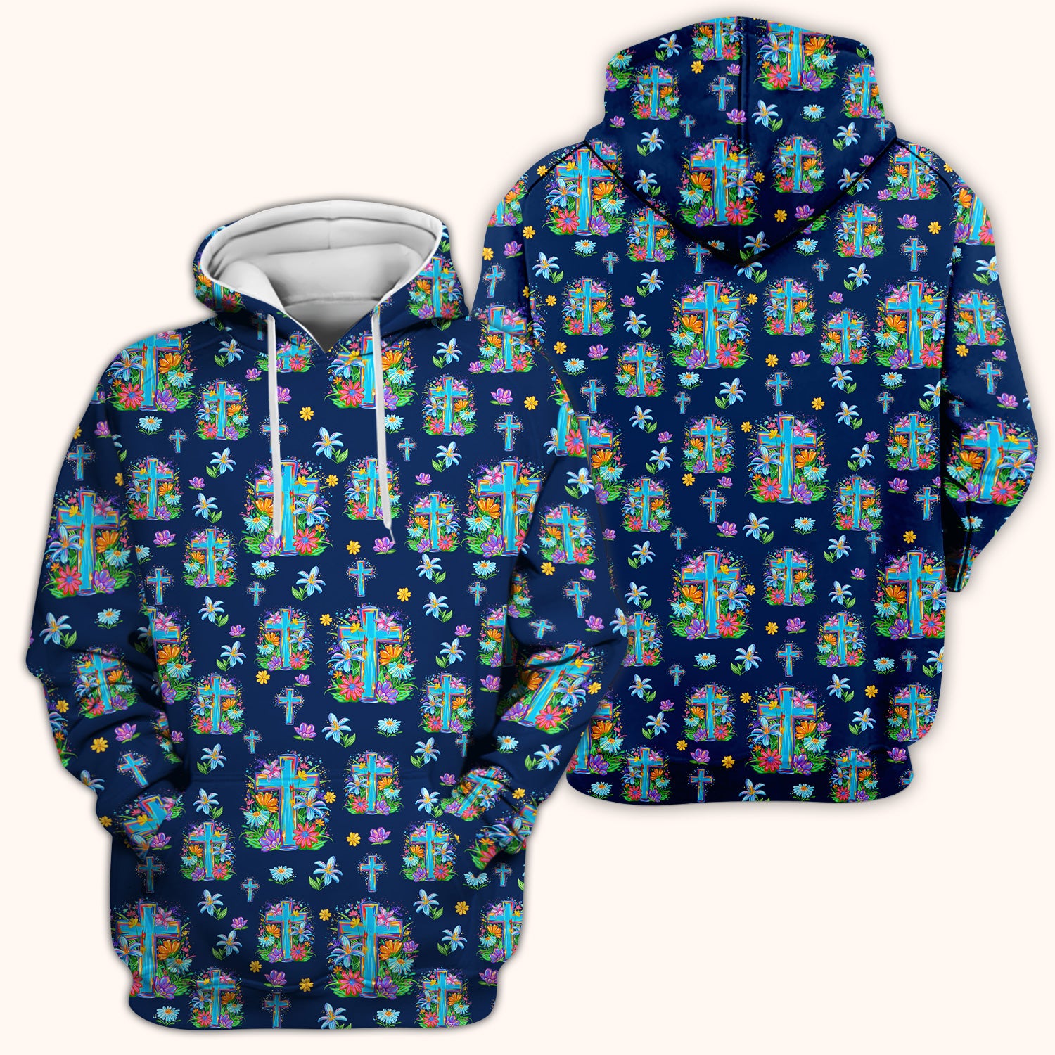 Christian Floral Cross Spring Pattern Scrub Top, Comfortable Scrubs for Nurses