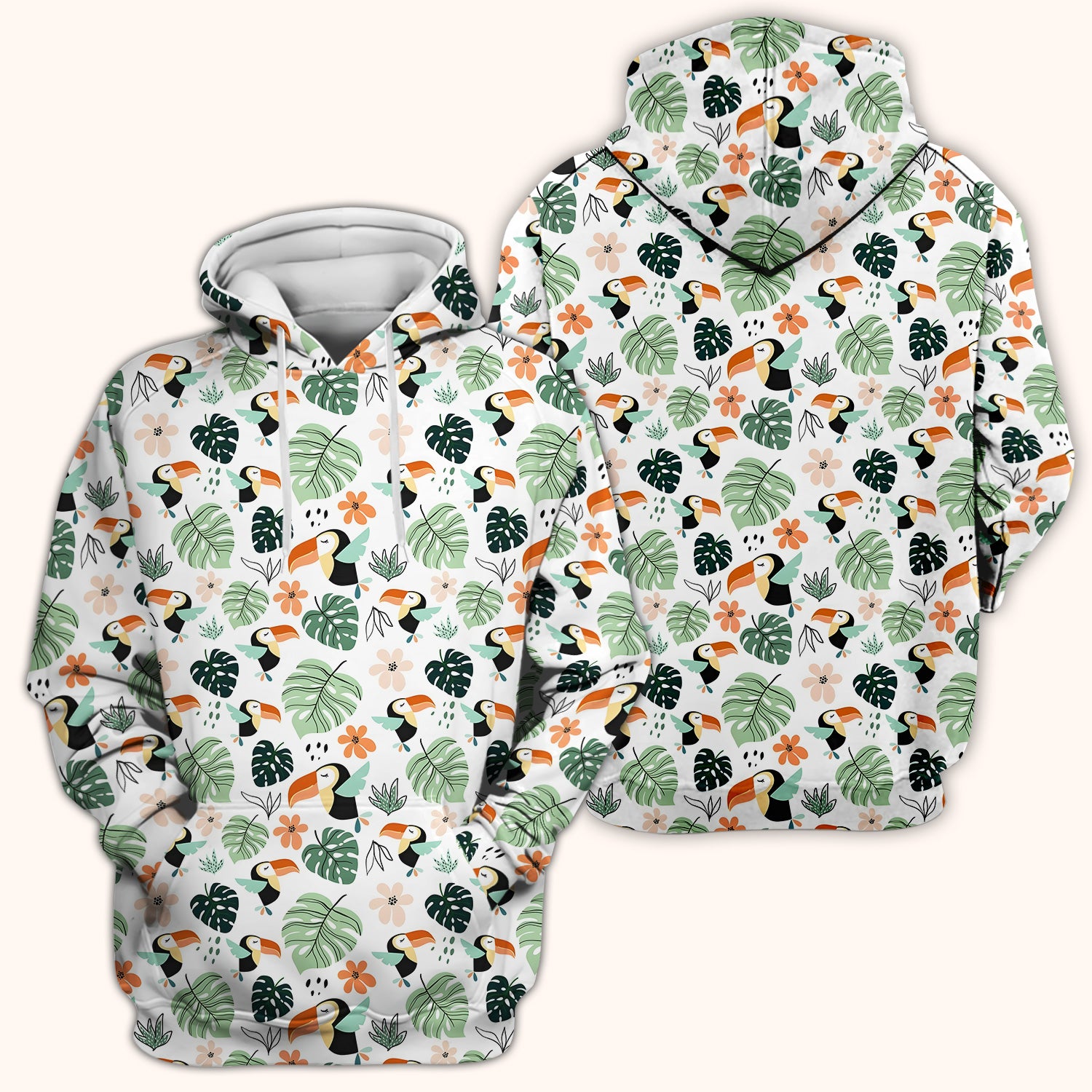 Tropical Toucan Leaf Floral Pattern Scrub Top, Comfortable Scrubs for Nurses