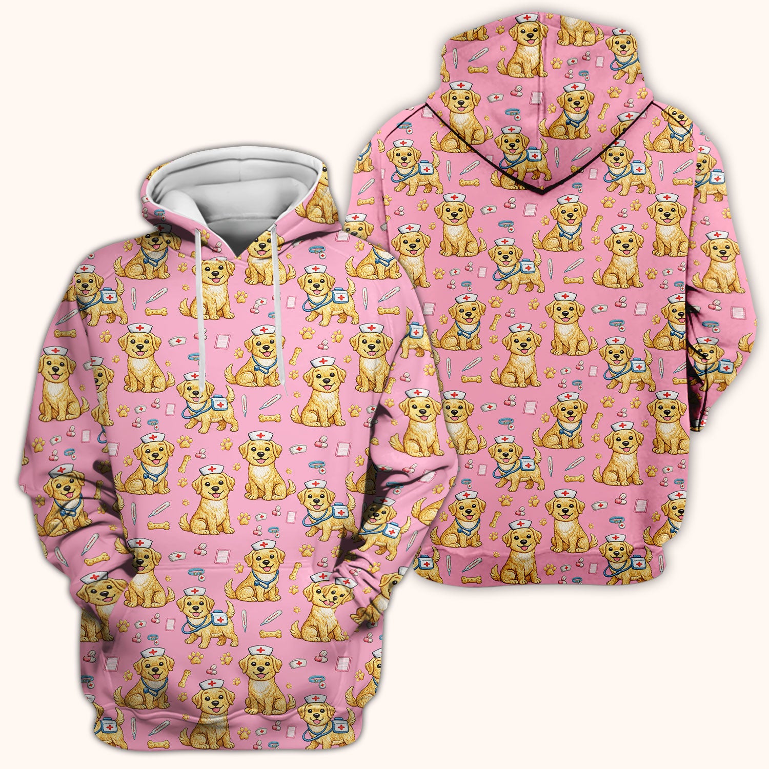 Cute Puppy Nurse Medical Print Scrub Top, Comfortable Scrubs for Nurses
