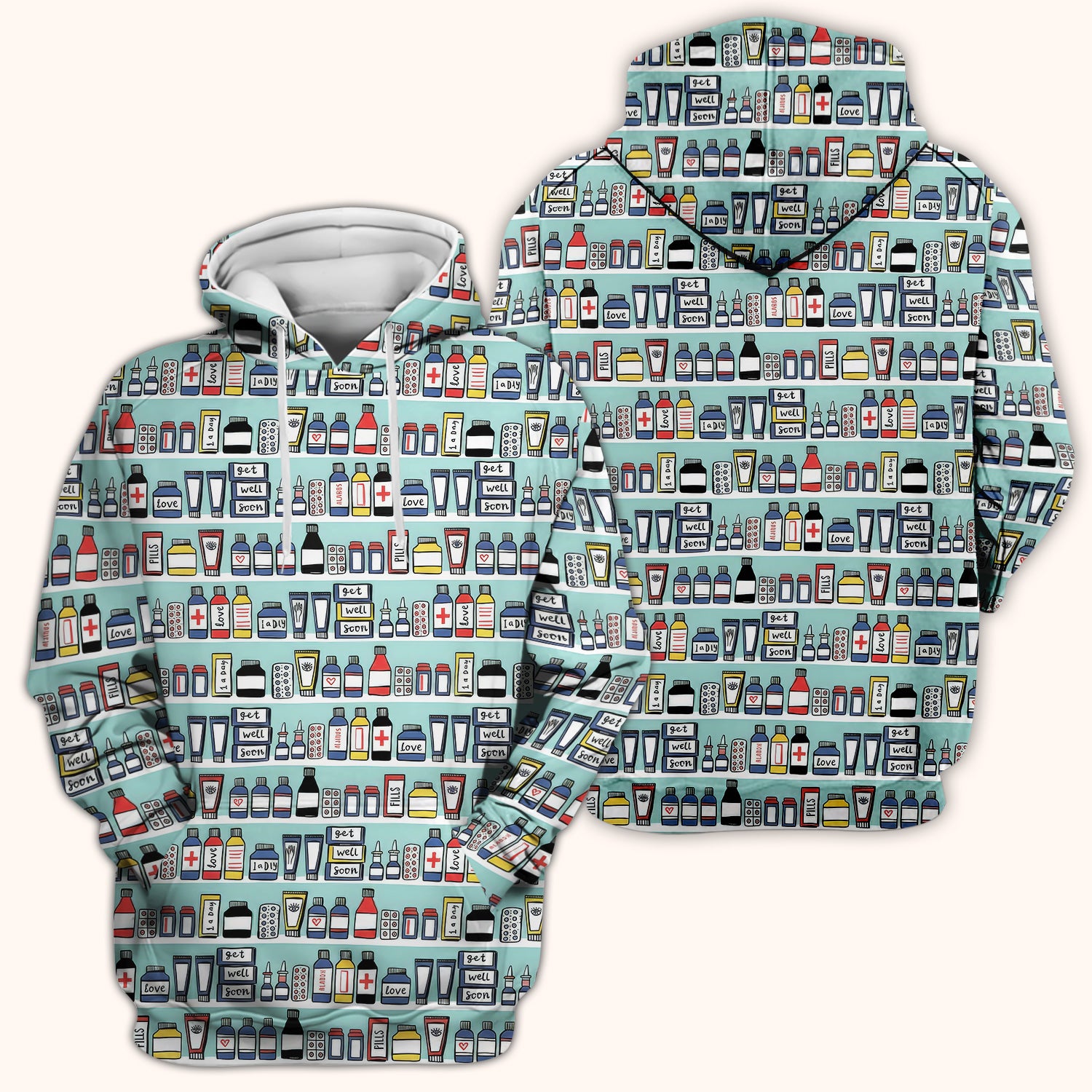 Medicine Bottle Pharmacy Pills Care Pattern Scrub Top, Comfortable Scrubs for Nurses