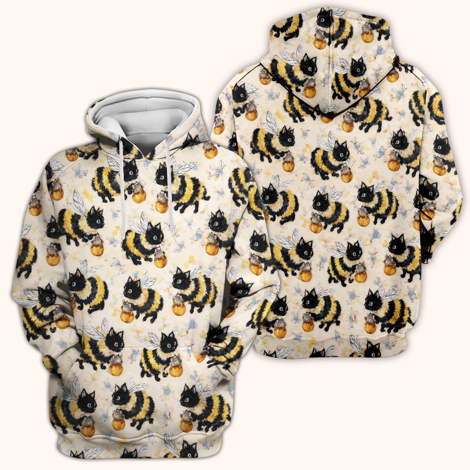 Adorable Nurse Bumblebee Cat Honey Jar Winged Pattern Scrub Top, Comfortable Scrubs for Nurses