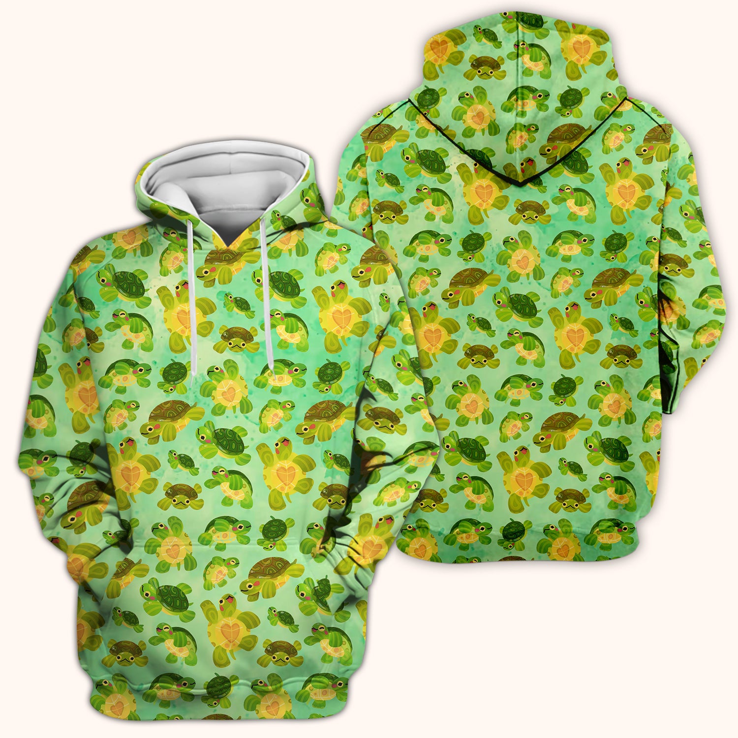 Cute Green Sea Turtle Pattern Scrubs Top, Breathable Fabrics Nursing Uniform