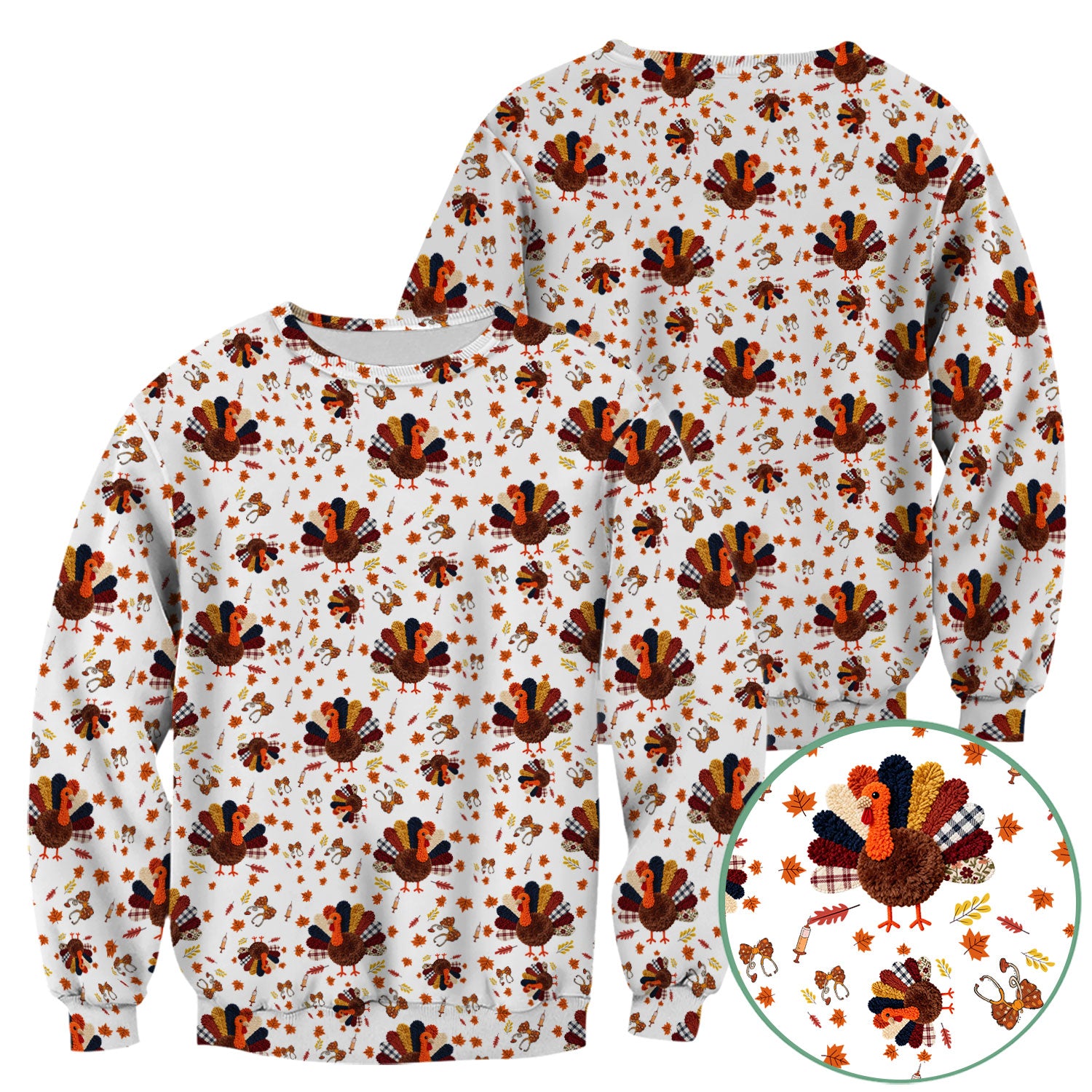 Thanksgiving Comfortable Scrubs for Nurses - Funny Autumn Turkey Shirt - Breathable Fabrics Nursing Uniform
