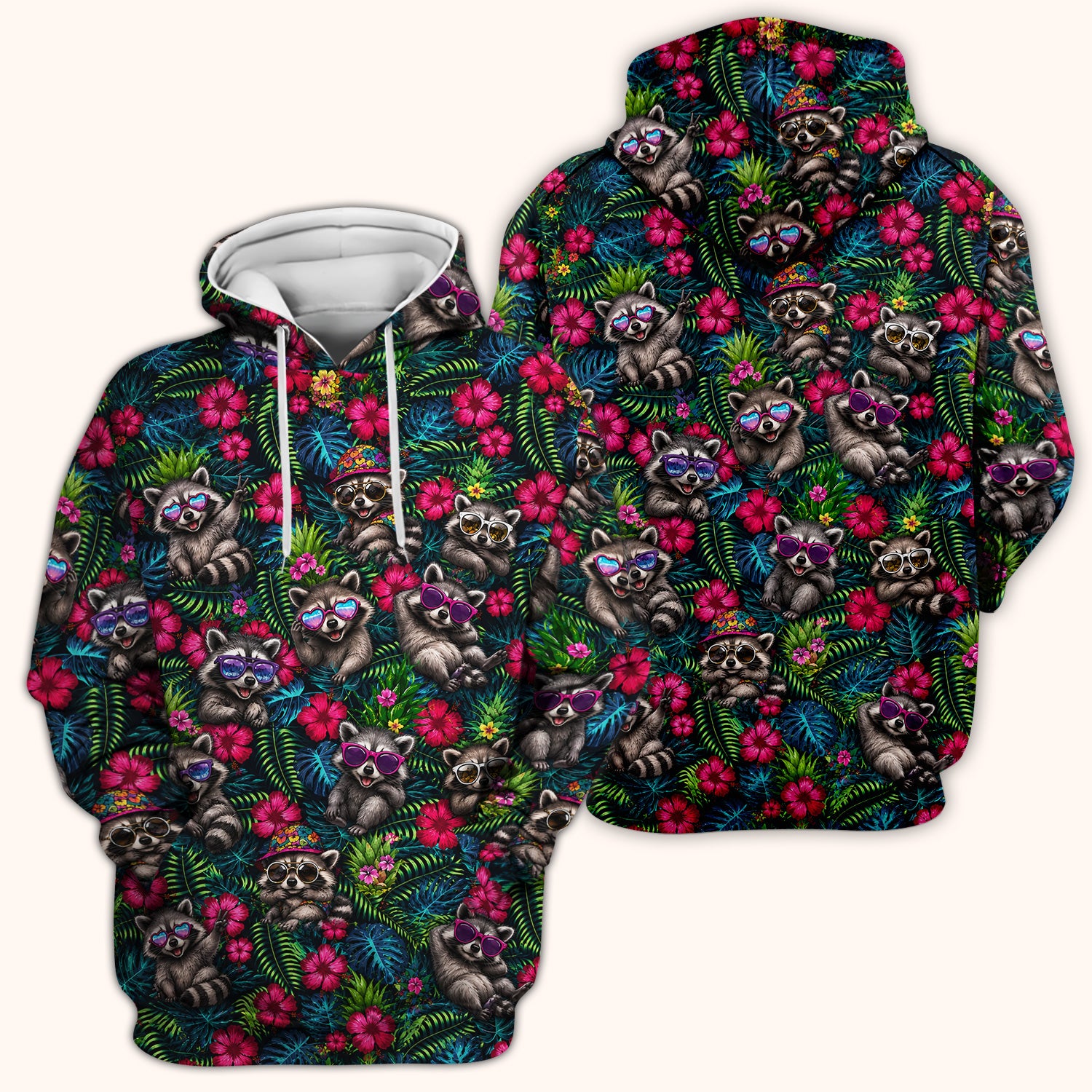 Tropical Raccoon Nurse Floral Pattern Scrub Top, Comfortable Scrubs for Nurses