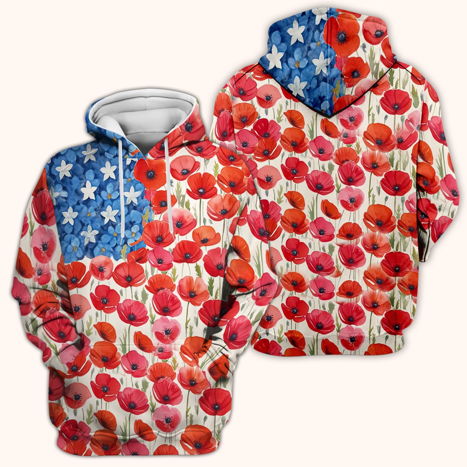 Memorial Day Nurse Poppy American Flag Scrub Top, Comfortable Scrubs for Nurses