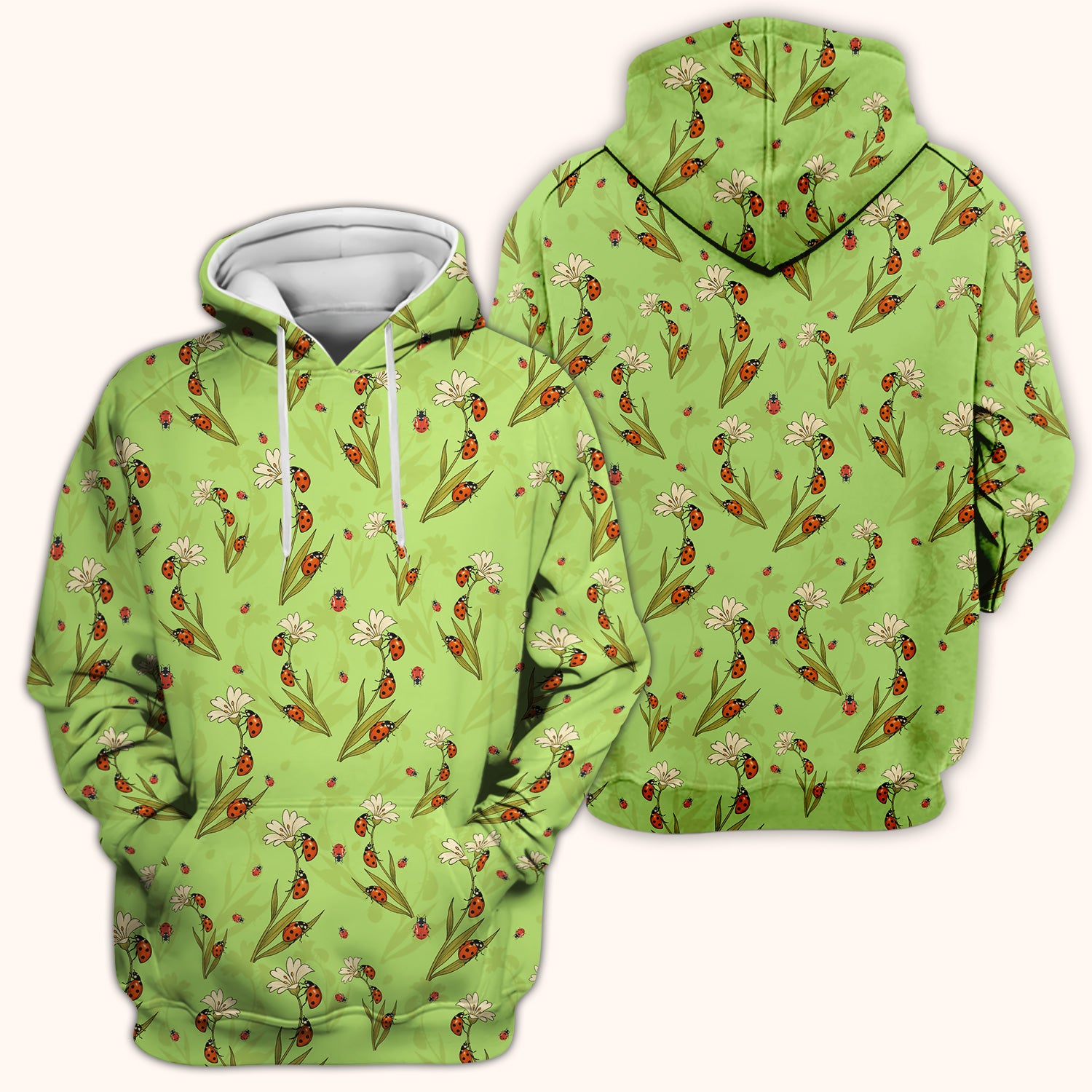 Fresh Daisy Ladybug Garden Pattern Scrub Top, Comfortable Scrubs For Nurses