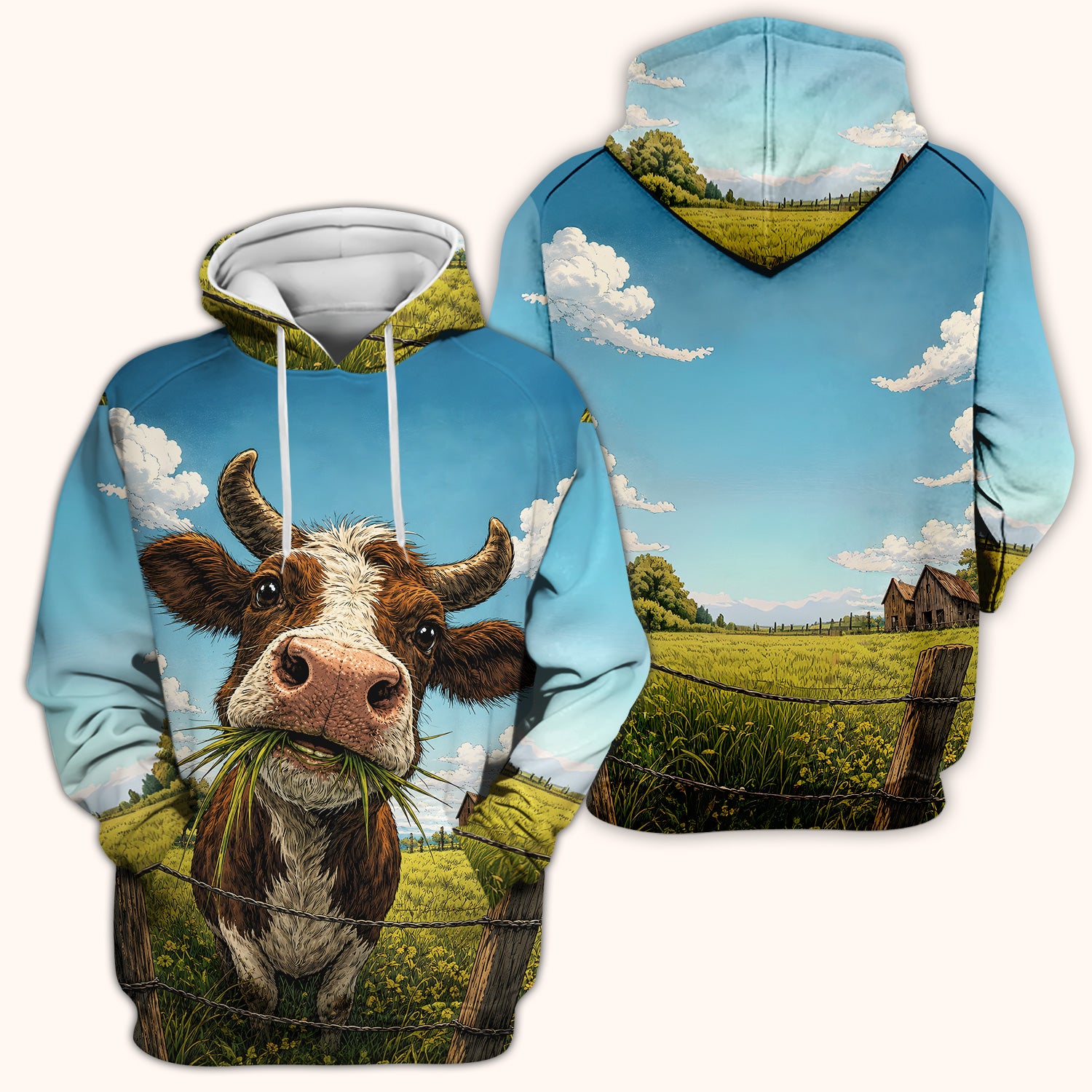 Curious Highland Cow Farm Scene Scrub Top, Comfortable Scrubs for Nurses