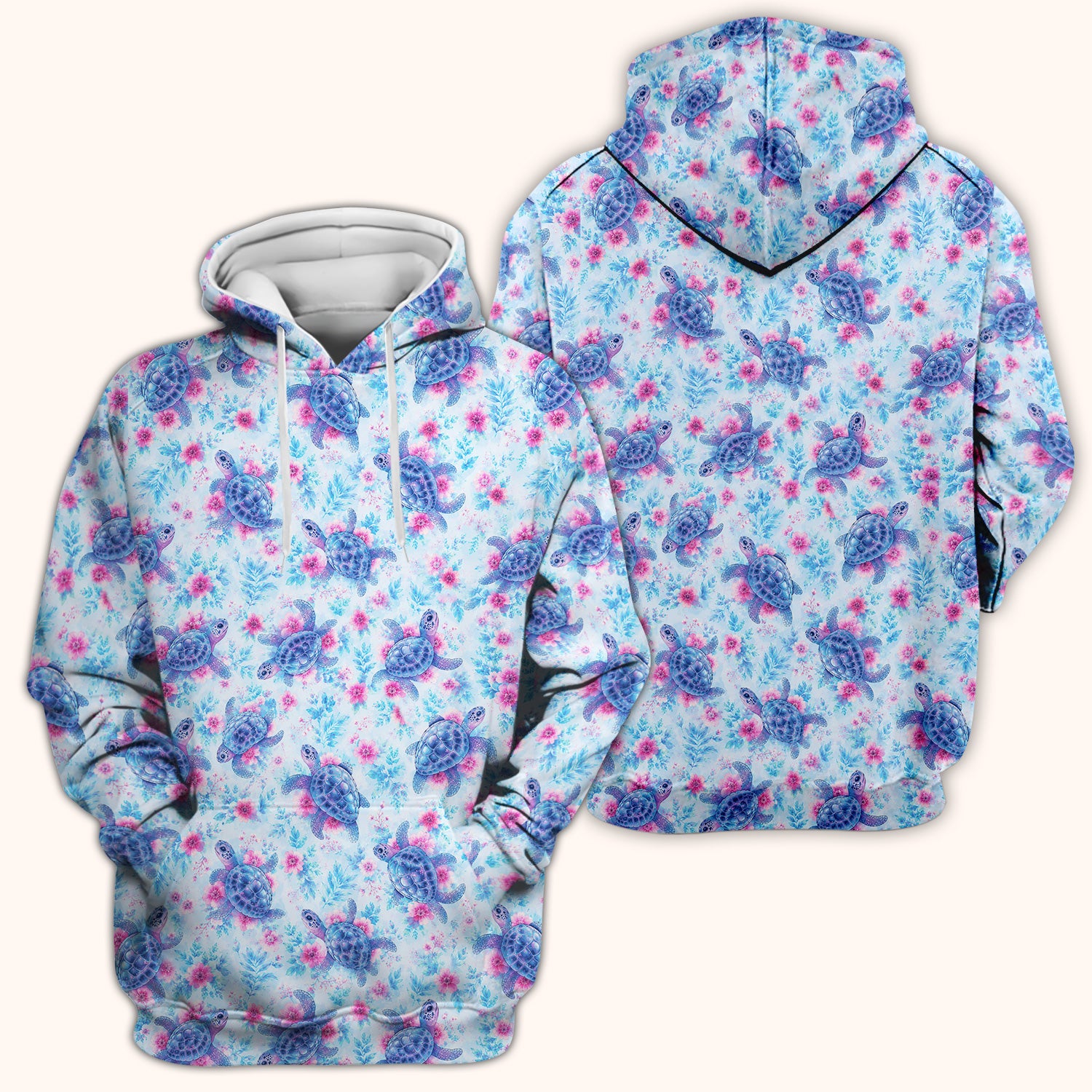 Cute Sea Turtle Floral Print Scrub Top, Comfortable Scrubs for Nurses