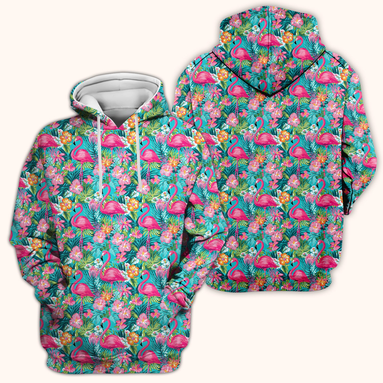 Tropical Flamingo Floral Pattern Scrub Top, Comfortable Scrubs for Nurses