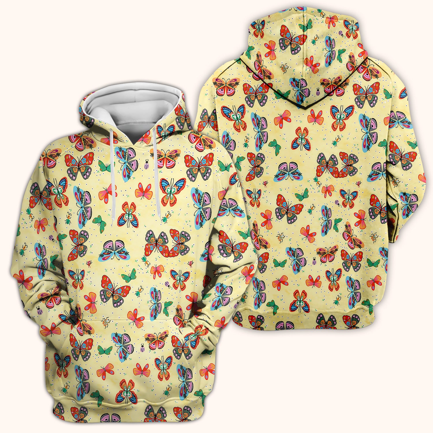 Colorful Butterfly Garden Pattern Scrub Top, Breathable Fabrics Nursing Uniform