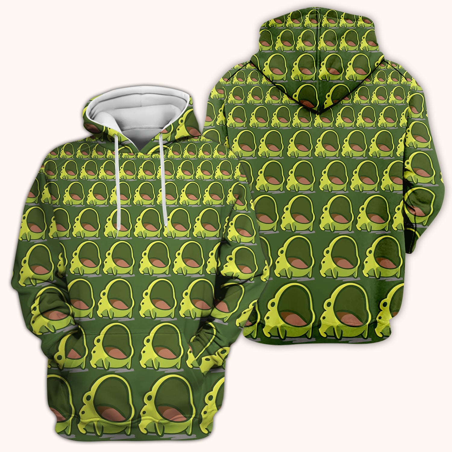 Cute Green Frog Cartoon Pattern Scrub Top, Breathable Fabrics Nursing Uniform
