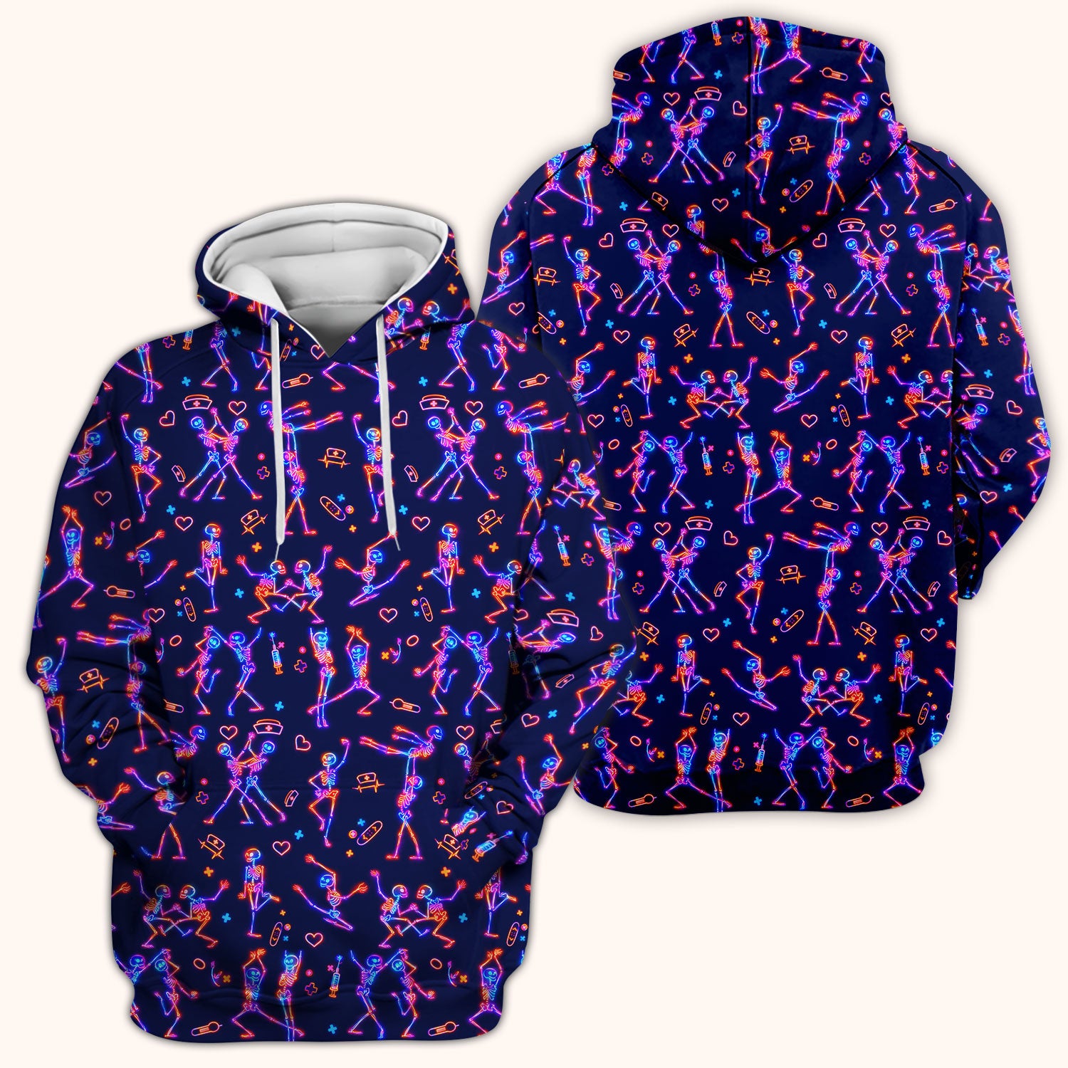 Neon Dancing Skeleton Medical Pattern Scrub Top, Comfortable Scrubs for Nurses
