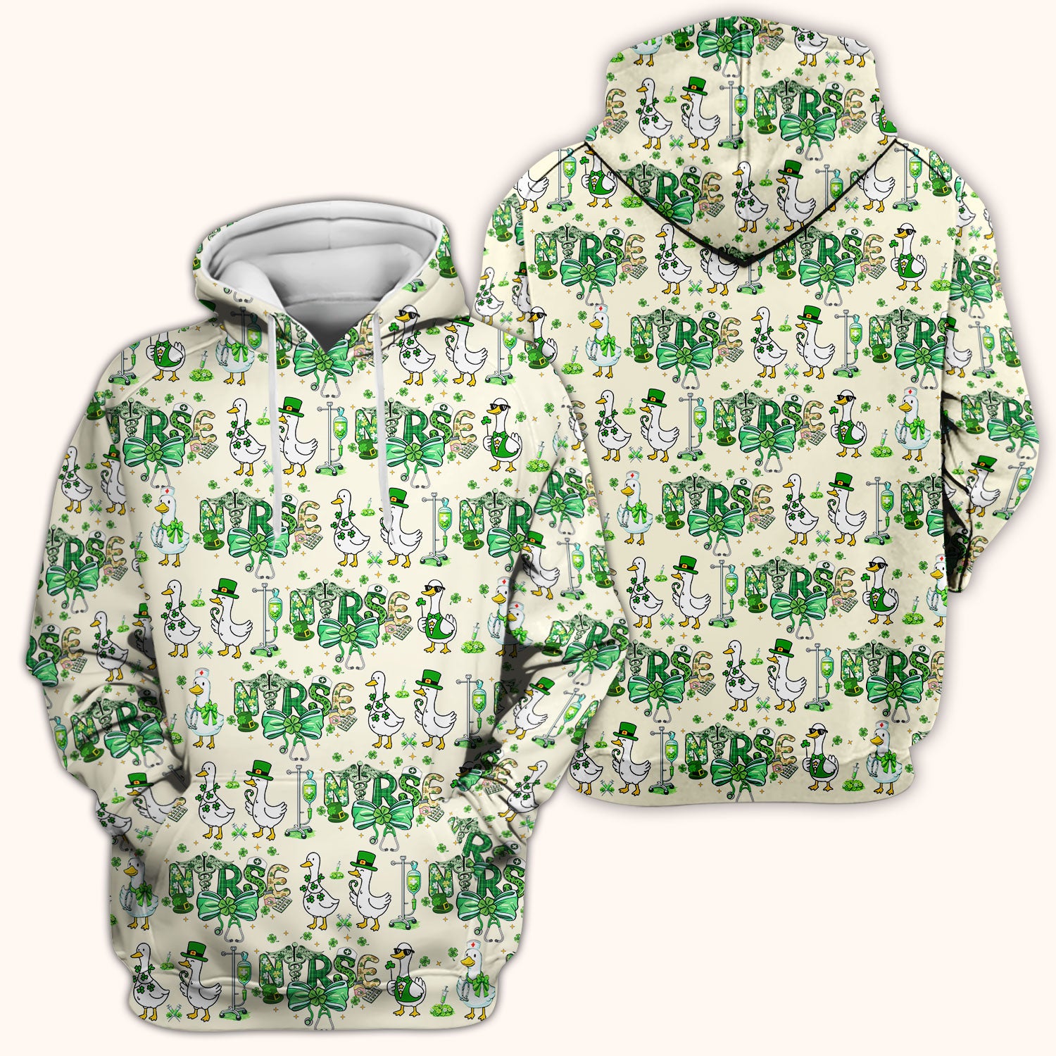 Funny Goose Nurse Shamrock Scrub Top, St. Patrick’s Day Nurse Pattern Shirt, Breathable Fabrics Nursing Uniform