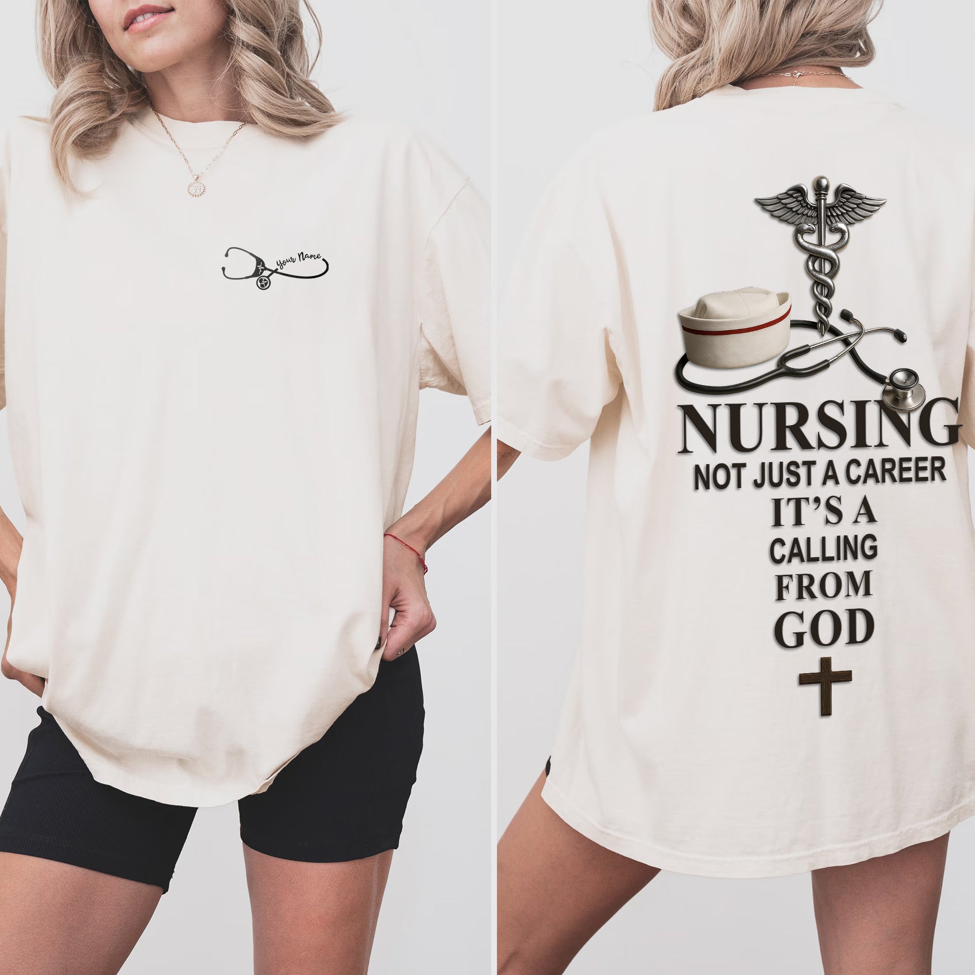Personalized Christian Nurse Shirt with Faith Quote – Nursing Is a Calling from God – Custom Name Gift for RN LPN CNA