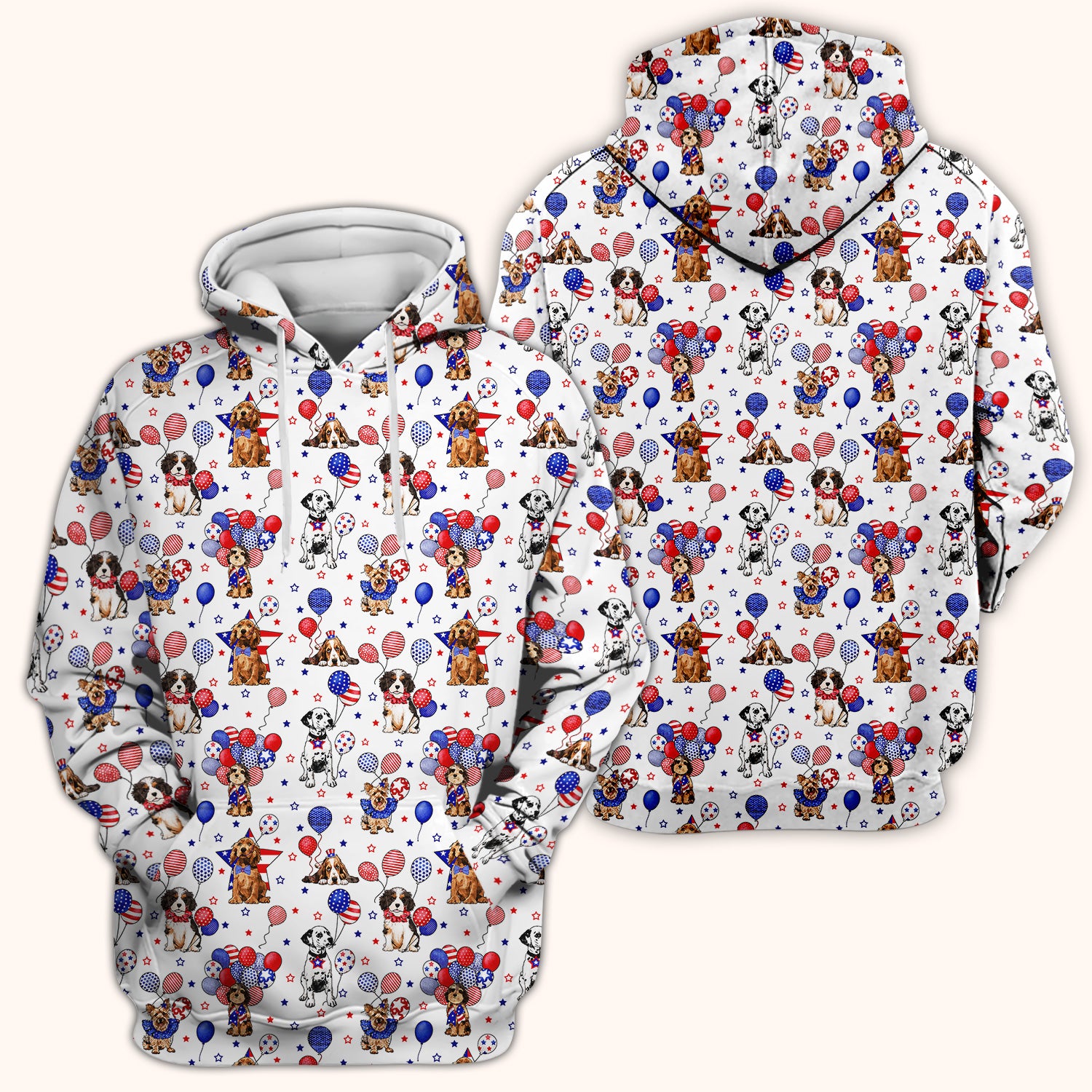 Patriotic Dogs With USA Flag Balloons Pattern Scrub Top, Comfortable Scrubs for Nurses