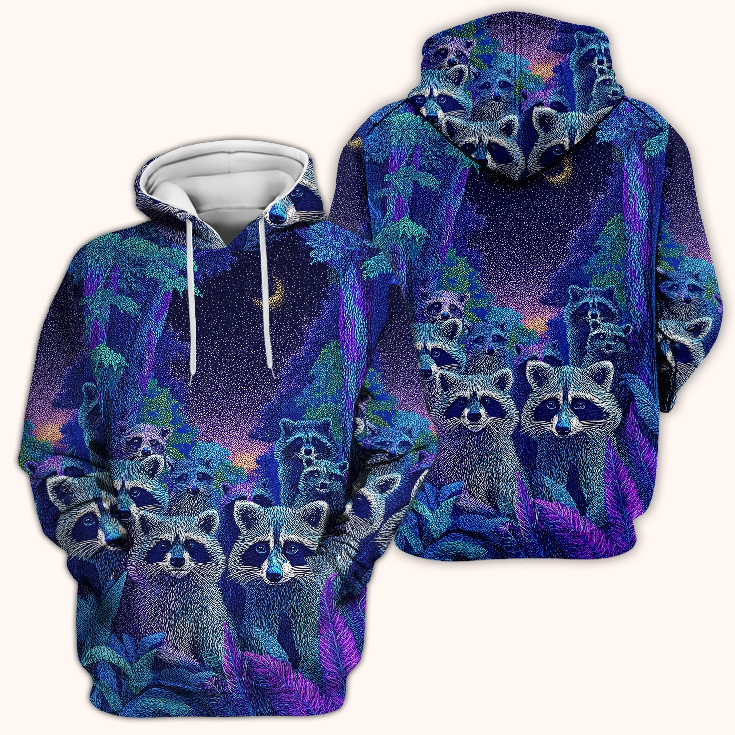 Moonlit Raccoon Pattern Scrub Top, Comfortable Scrubs for Nurses