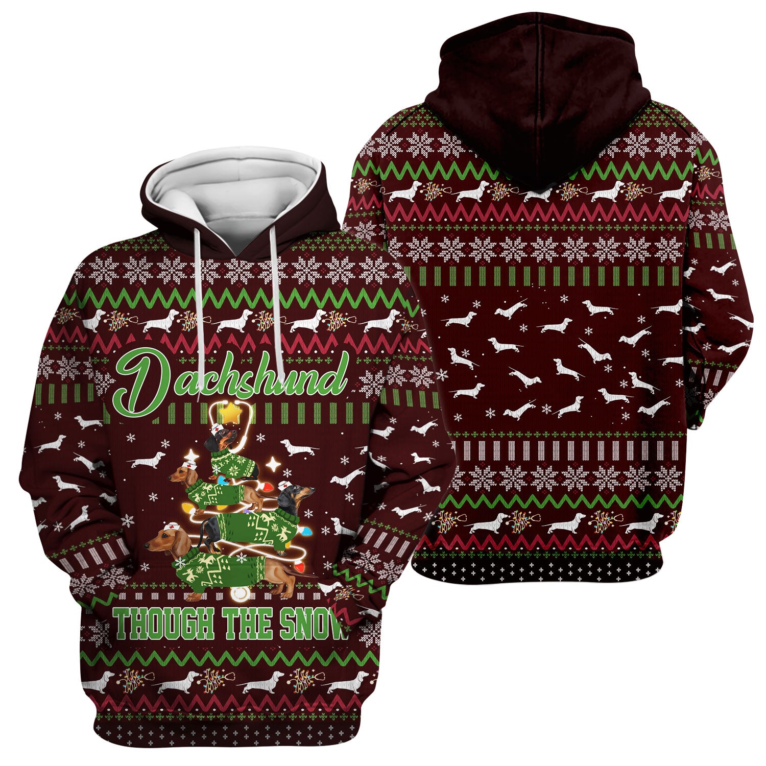 Dachshund Through The Snow Christmas Scrub Top - Funny Sausage Dog Xmas Tree Nurse Shirt - Cute Holiday Medical Uniform