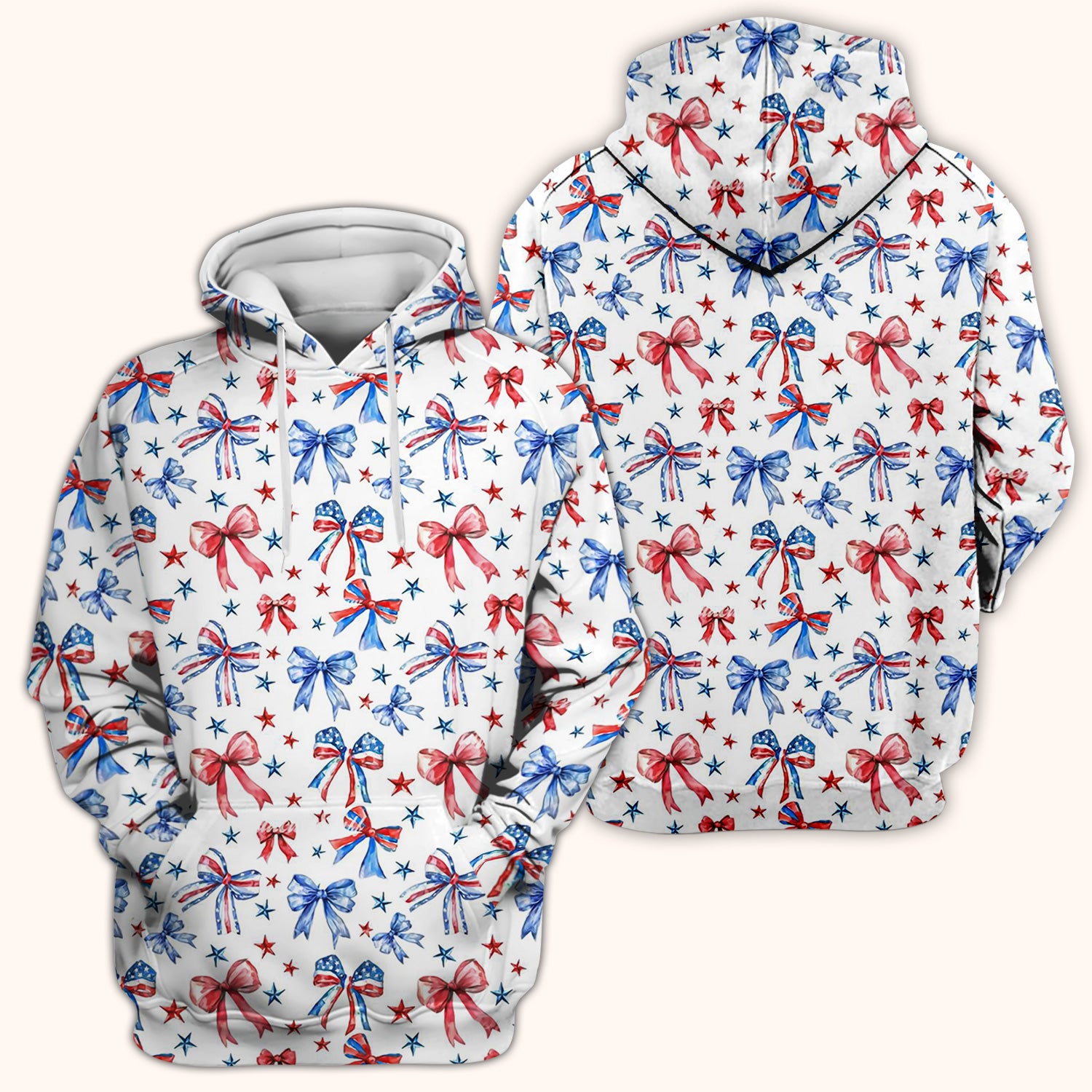 Festive Patriotic Ribbon Bow Star Pattern Scrub Top, Comfortable Scrubs for Nurses
