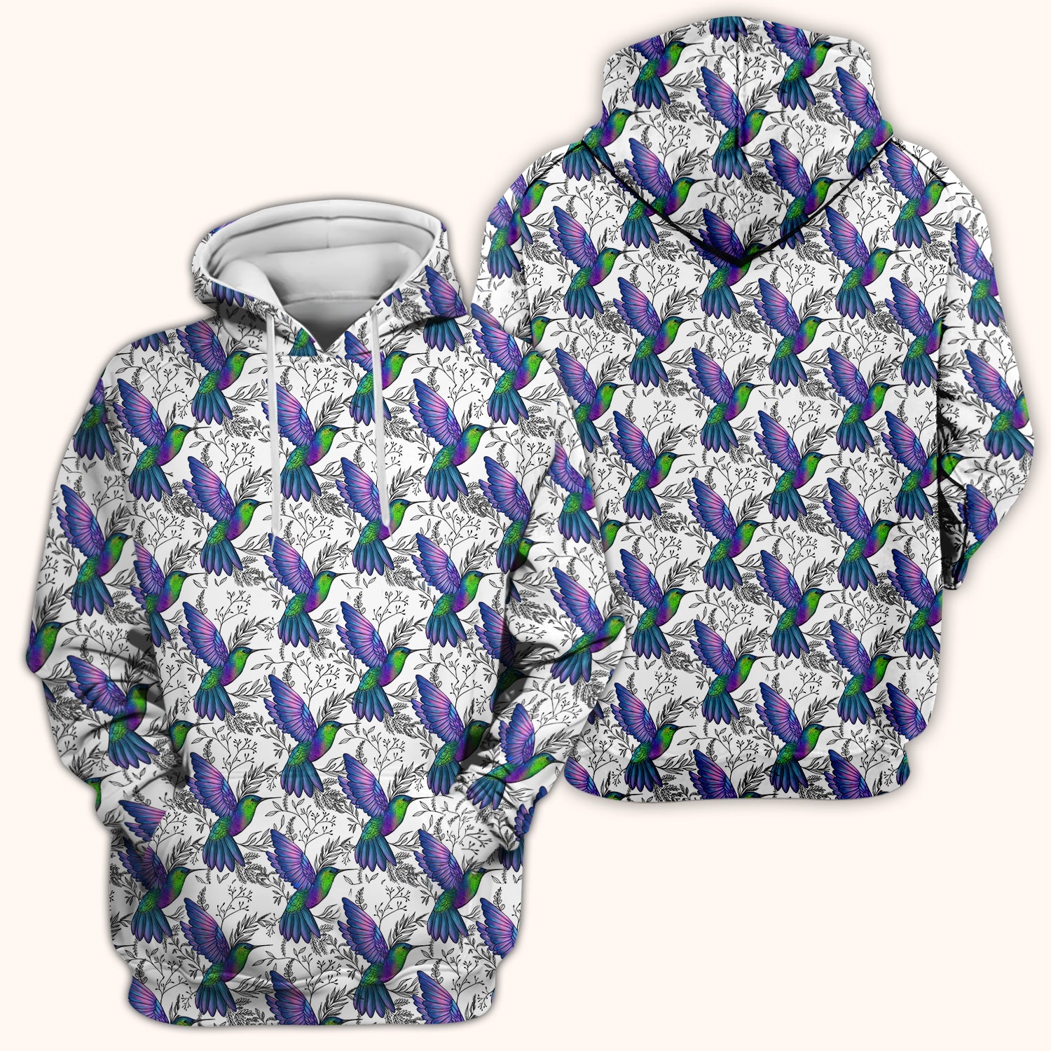 Colorful Hummingbird Flying Botanical Pattern Scrub Top, Comfortable Scrubs for Nurses