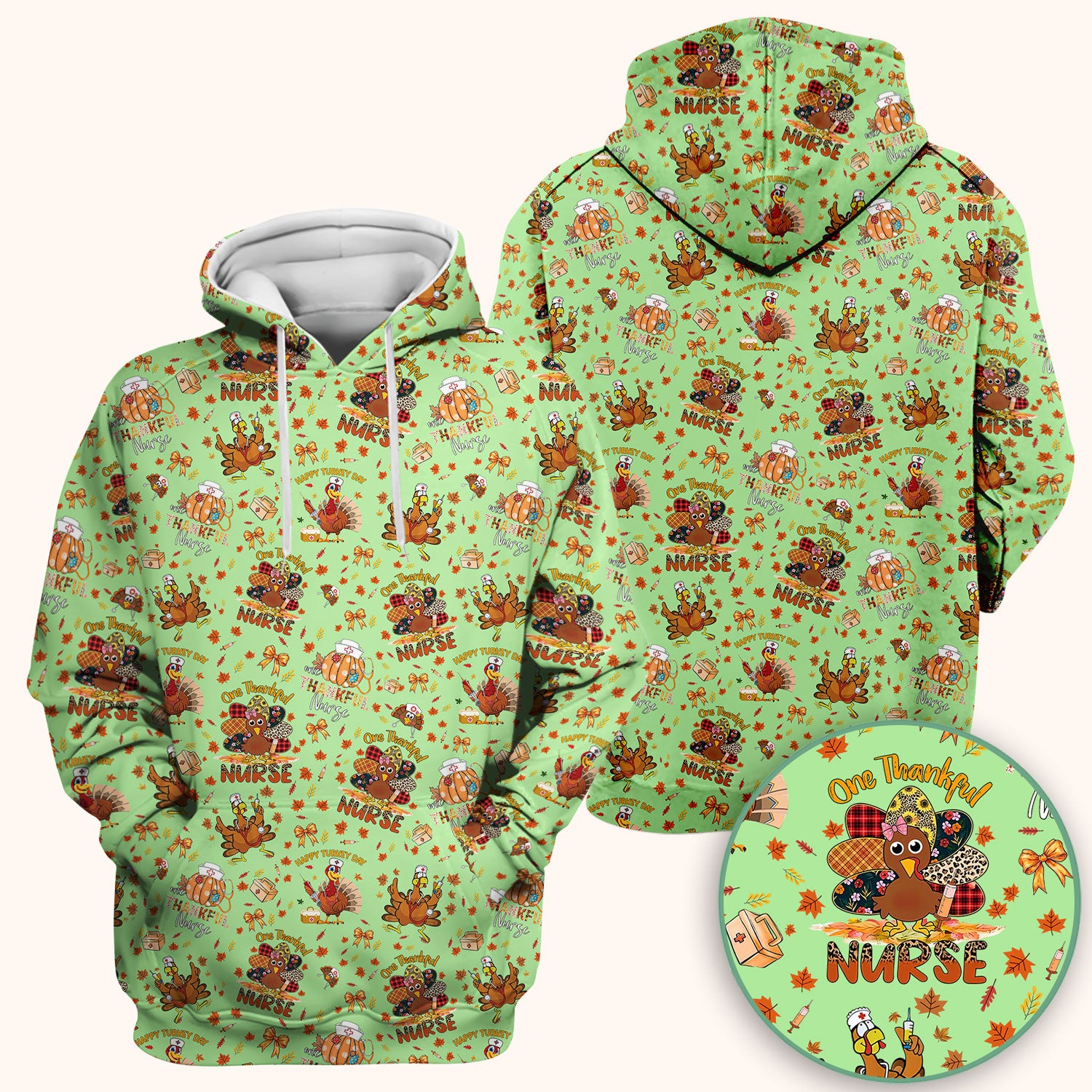 Thanksgiving Nurse Fall Scrub Top for Women - Cute Turkey and Pumpkin Shirt - Autumn Medical Shirt Gift for RN CNA LPN Doctor