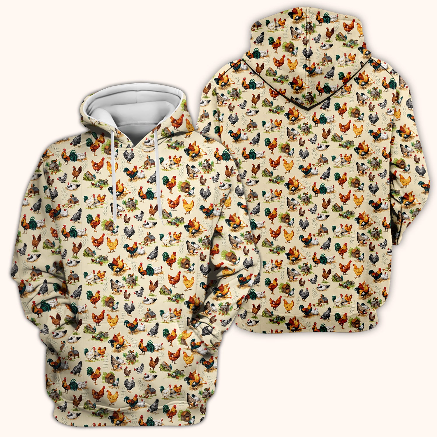 Farm Chicken Rooster Coop Pattern Scrub Top, Comfortable Scrubs for Nurses