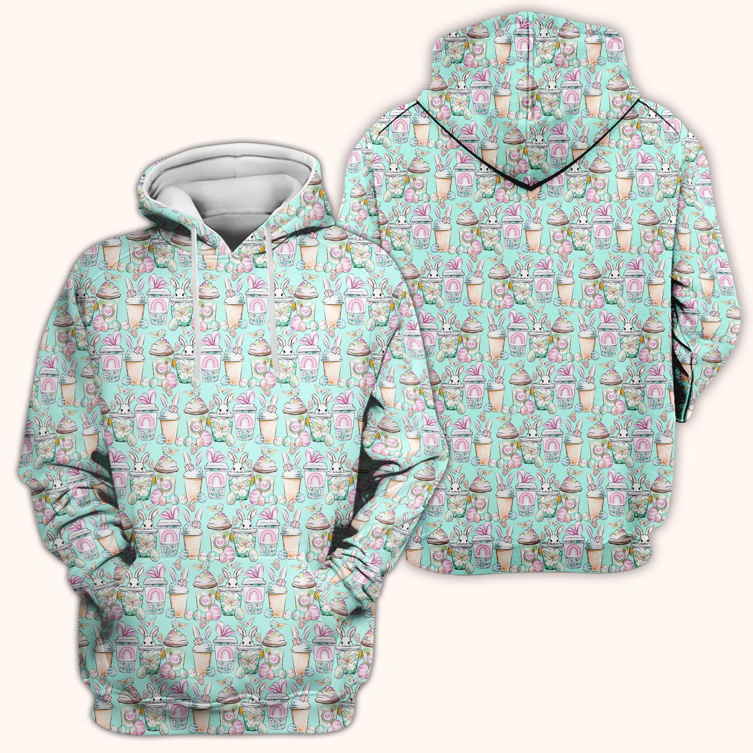 Cute Easter Bunny Coffee Cup Pattern Scrub Top, Comfortable Scrubs for Nurses
