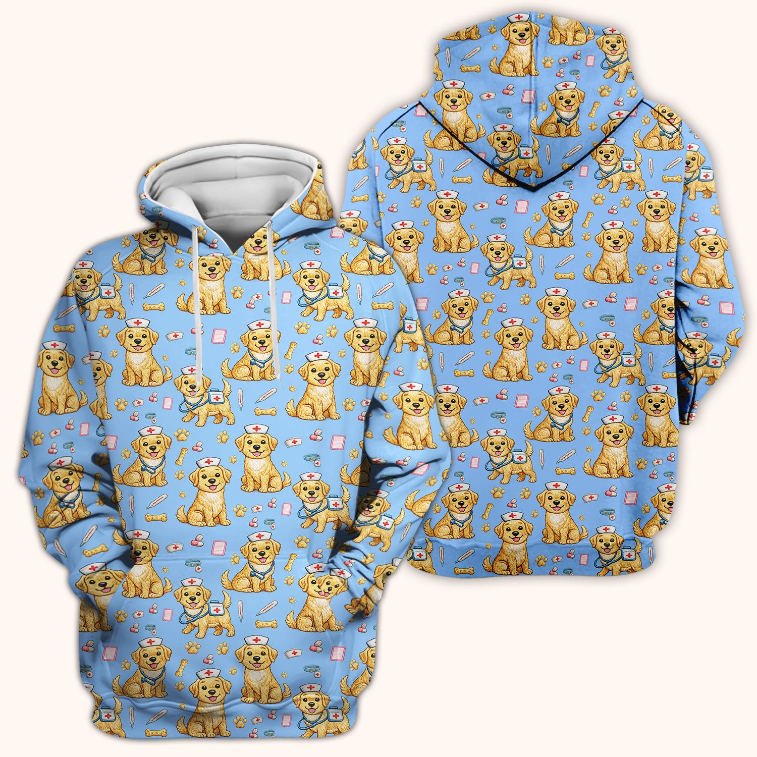 Cute Puppy Nurse Medical Print Scrub Top, Comfortable Scrubs for Nurses