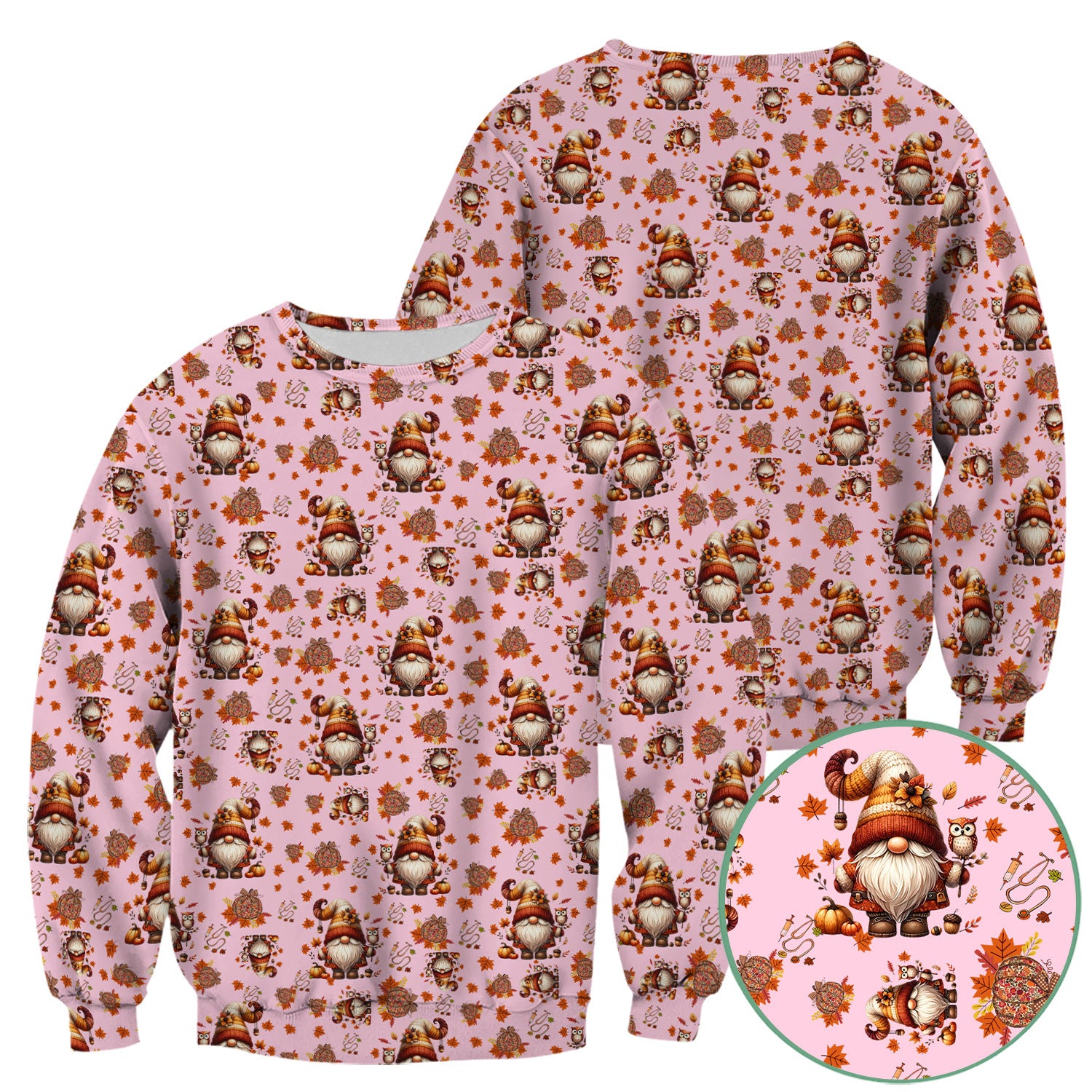 Fall Gnome Nurse Scrub Top for Women - Autumn Leaves Pumpkin Shirts - Thanksgiving Nursing Uniform Gift for RN LPN CNA