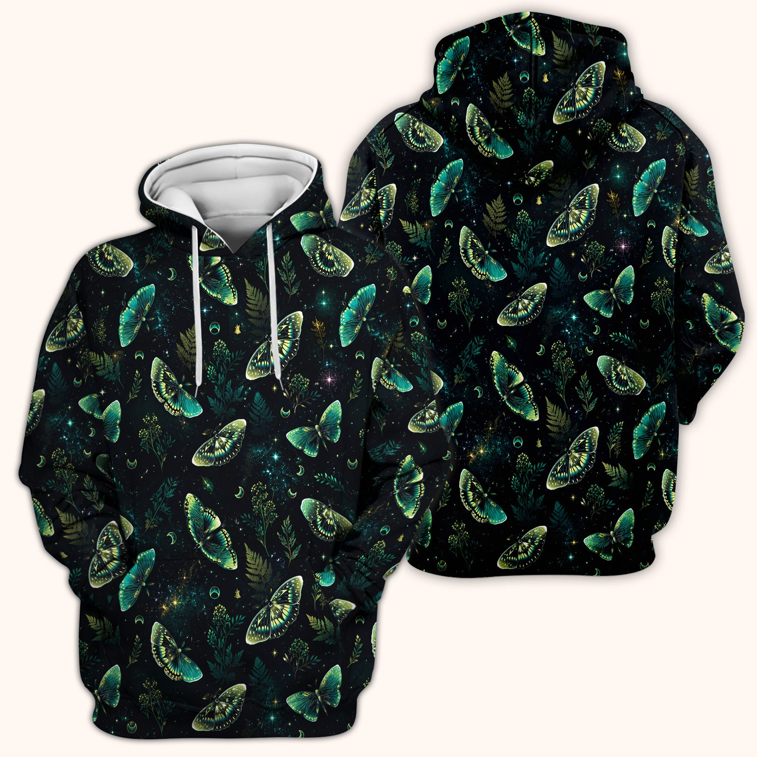 Mystical Moonlight Butterfly Garden Pattern Scrub Top, Comfortable Scrubs for Nurses