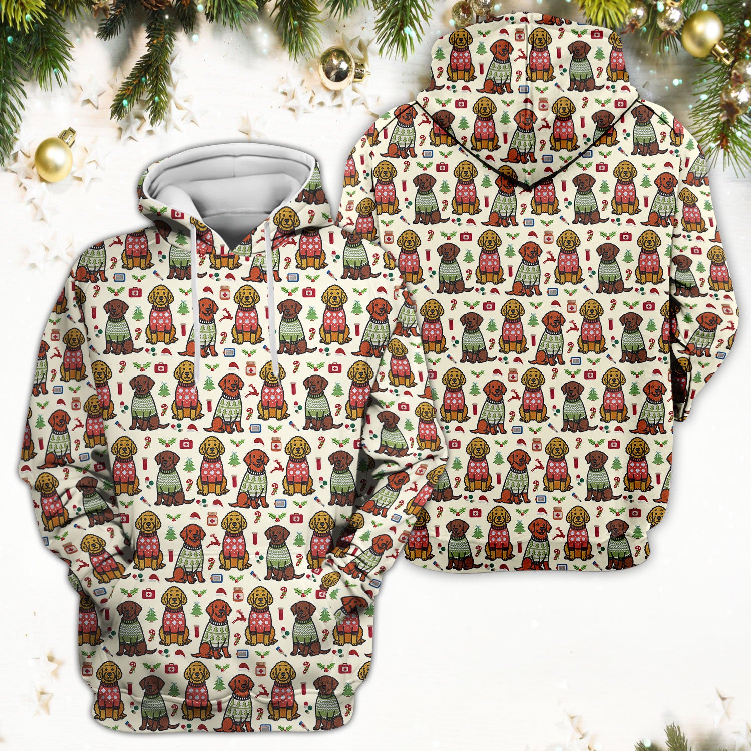 Golden Retriever Christmas Scrub Top, Cute Holiday Dog Nurse Pattern Shirt, Breathable Fabrics Nursing Uniform