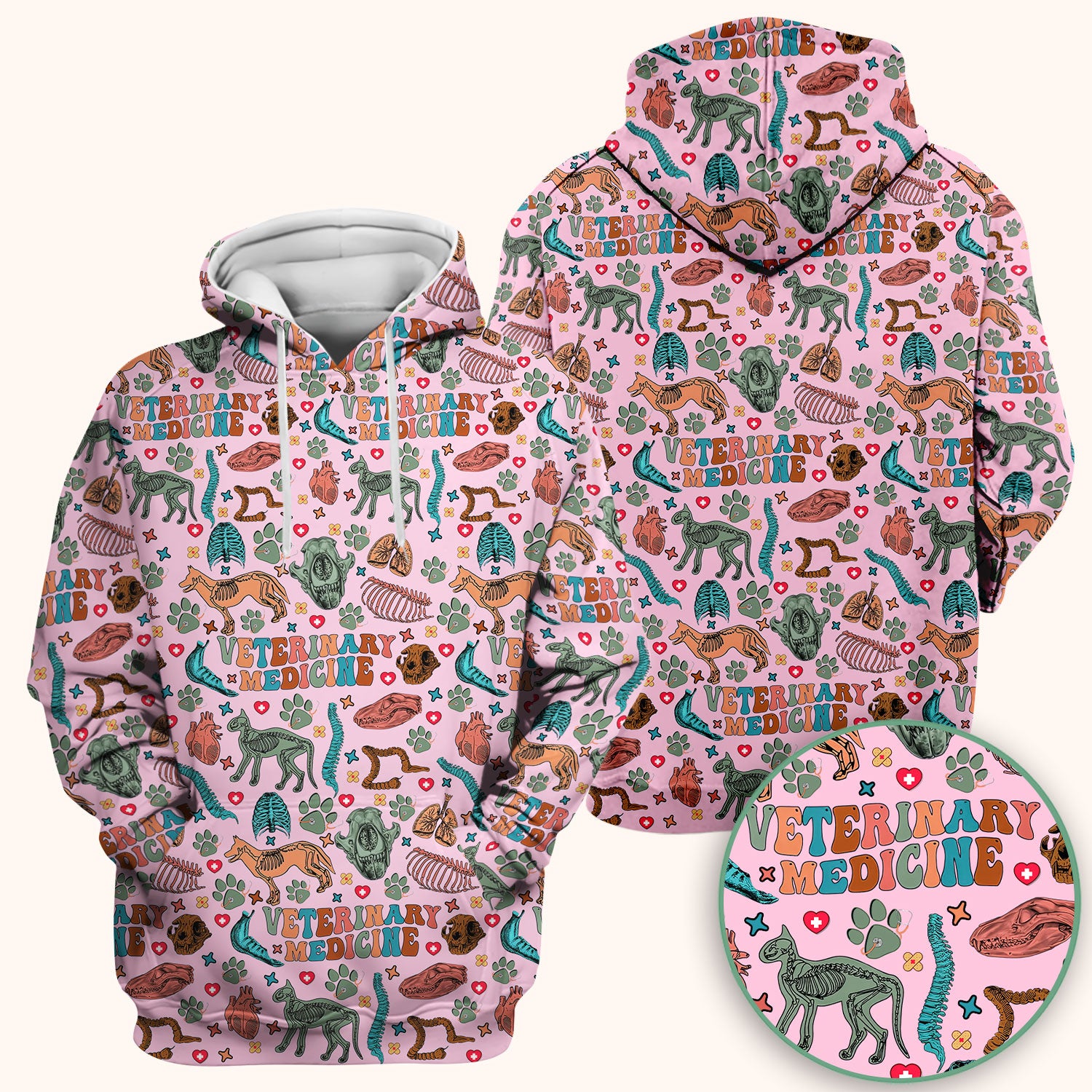 Veterinary Medicine Scrub Top - Cute Animal Anatomy Pattern Medical Shirt - Fun Vet Tech Nurse Scrubs for Women