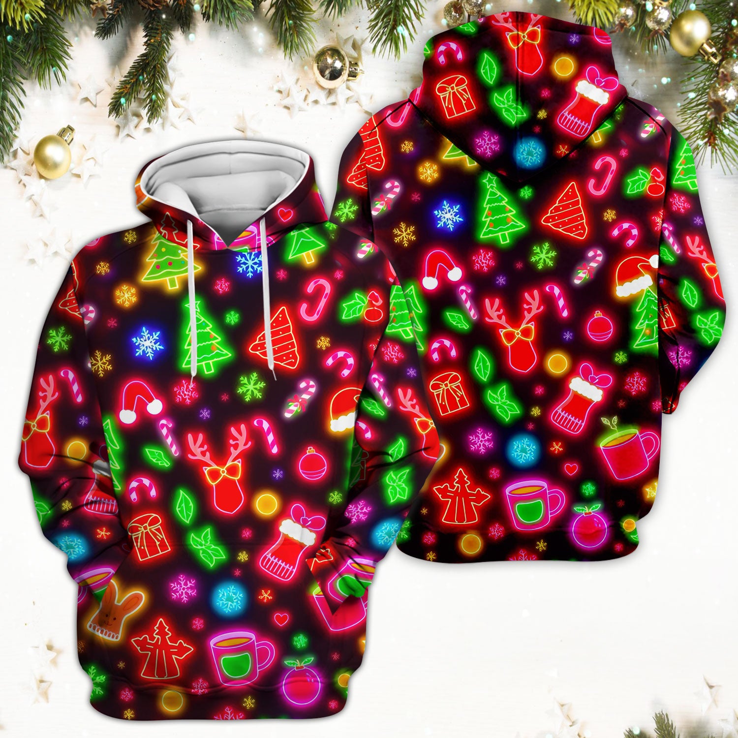 Reindeer Neon Xmas Scrub Top, Christmas Pattern Scrub Shirt,  Breathable Fabrics Nursing Uniform