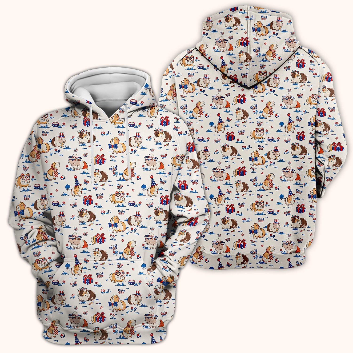 Patriotic Guinea Pig Celebration Pattern Scrub Top, Comfortable Scrubs for Nurses