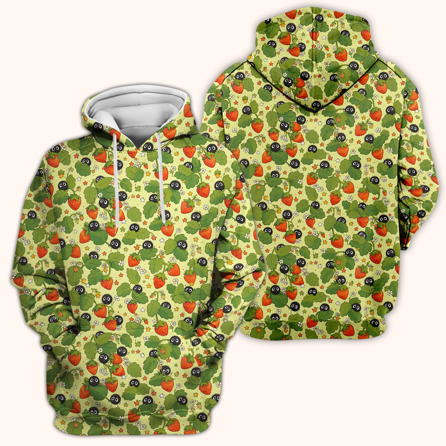 Cute Strawberry Soot Sprite Pattern Scrub Top, Comfortable Scrubs for Nurses