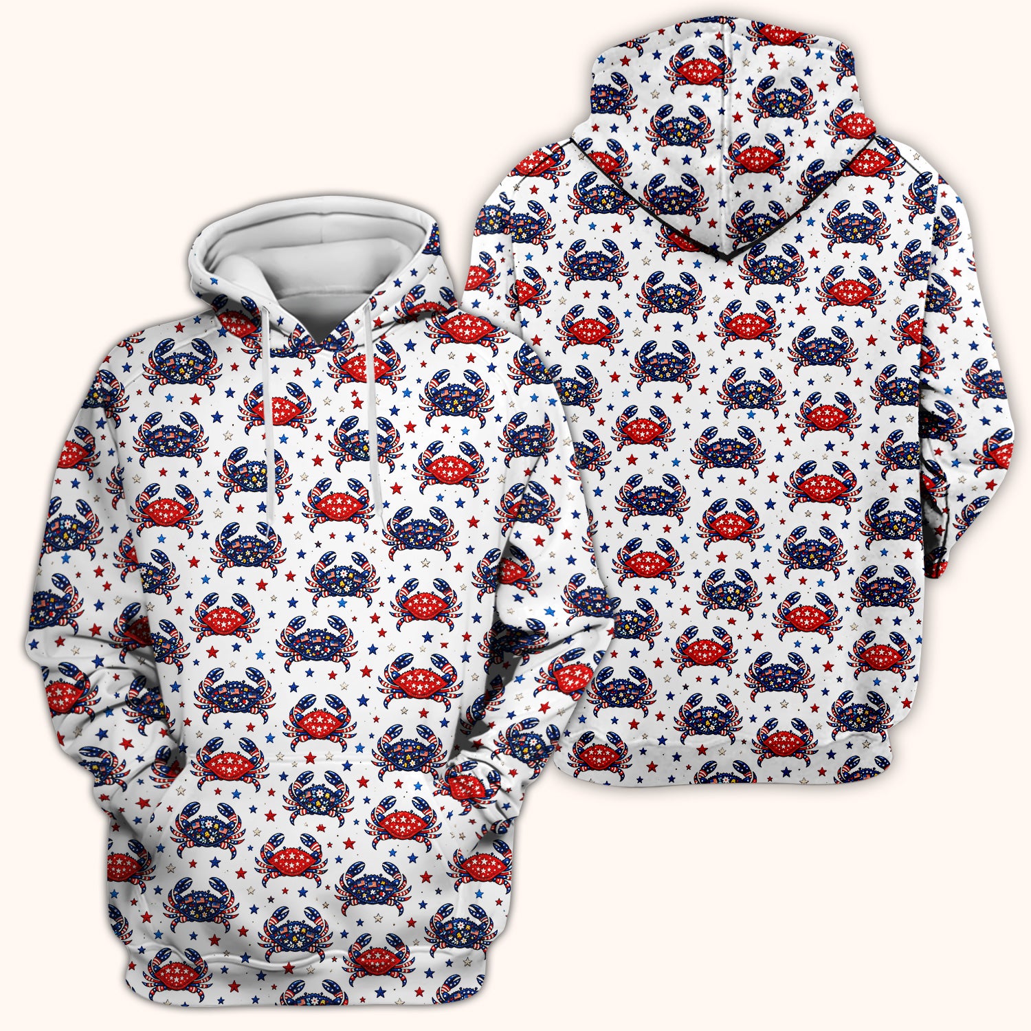 Patriotic Crab Stars Pattern Scrub Top, Comfortable Scrubs for Nurses