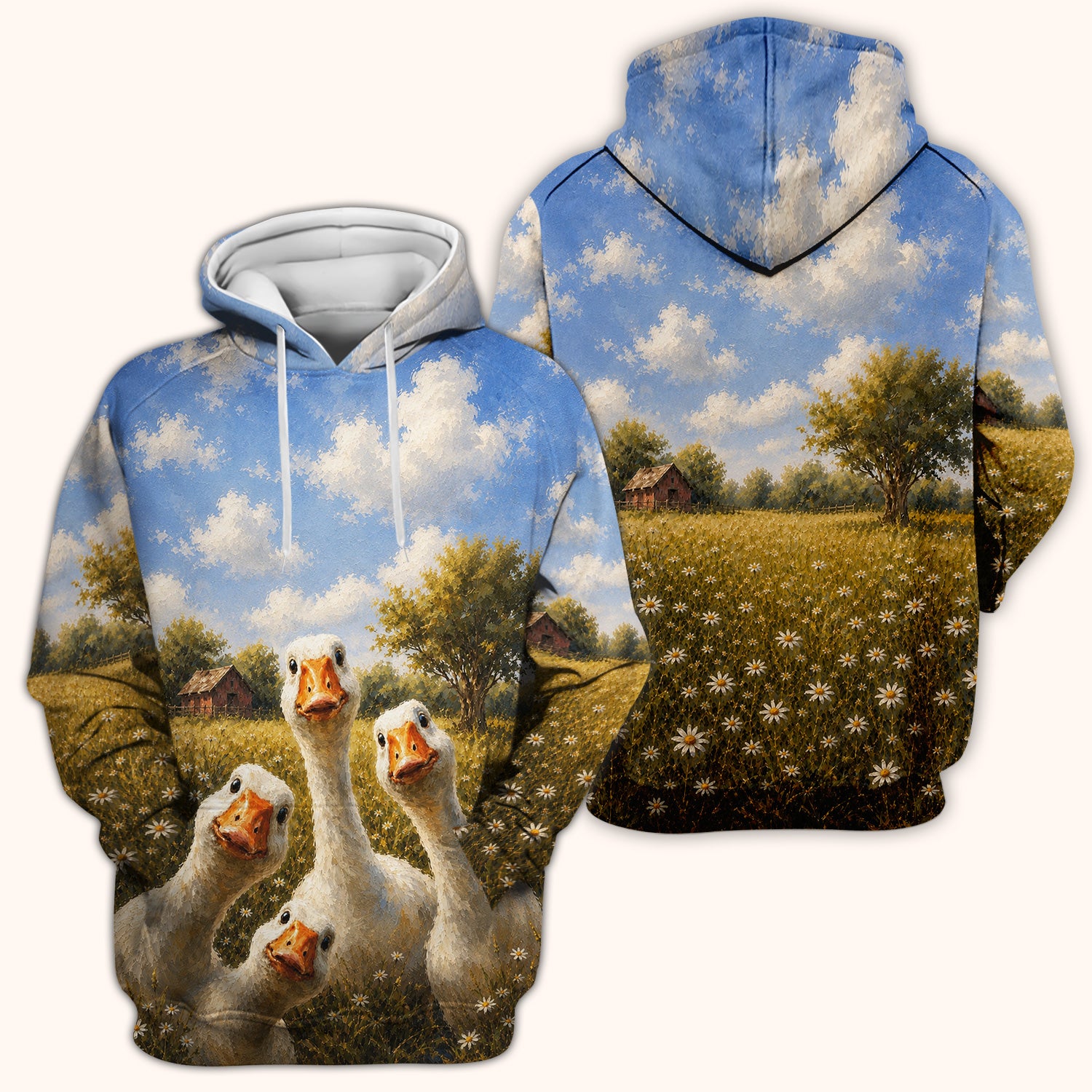 Cute Farmhouse Goose Meadow Pattern Scrub Top, Comfortable Scrubs for Nurses