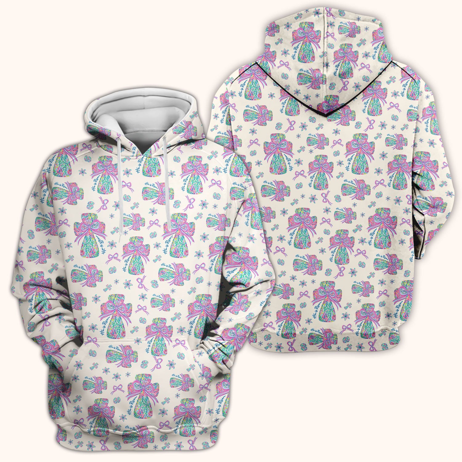 Colorful Bow Pattern Scrub Top, Breathable Fabrics Nursing Uniform