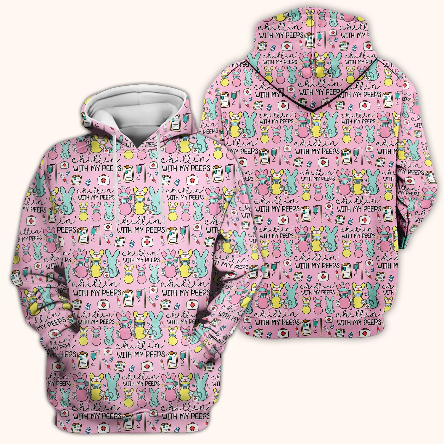 Cute Bunny Nurse Chillin With My Peeps Scrub Top, Comfortable Scrubs for Nurses, Easter