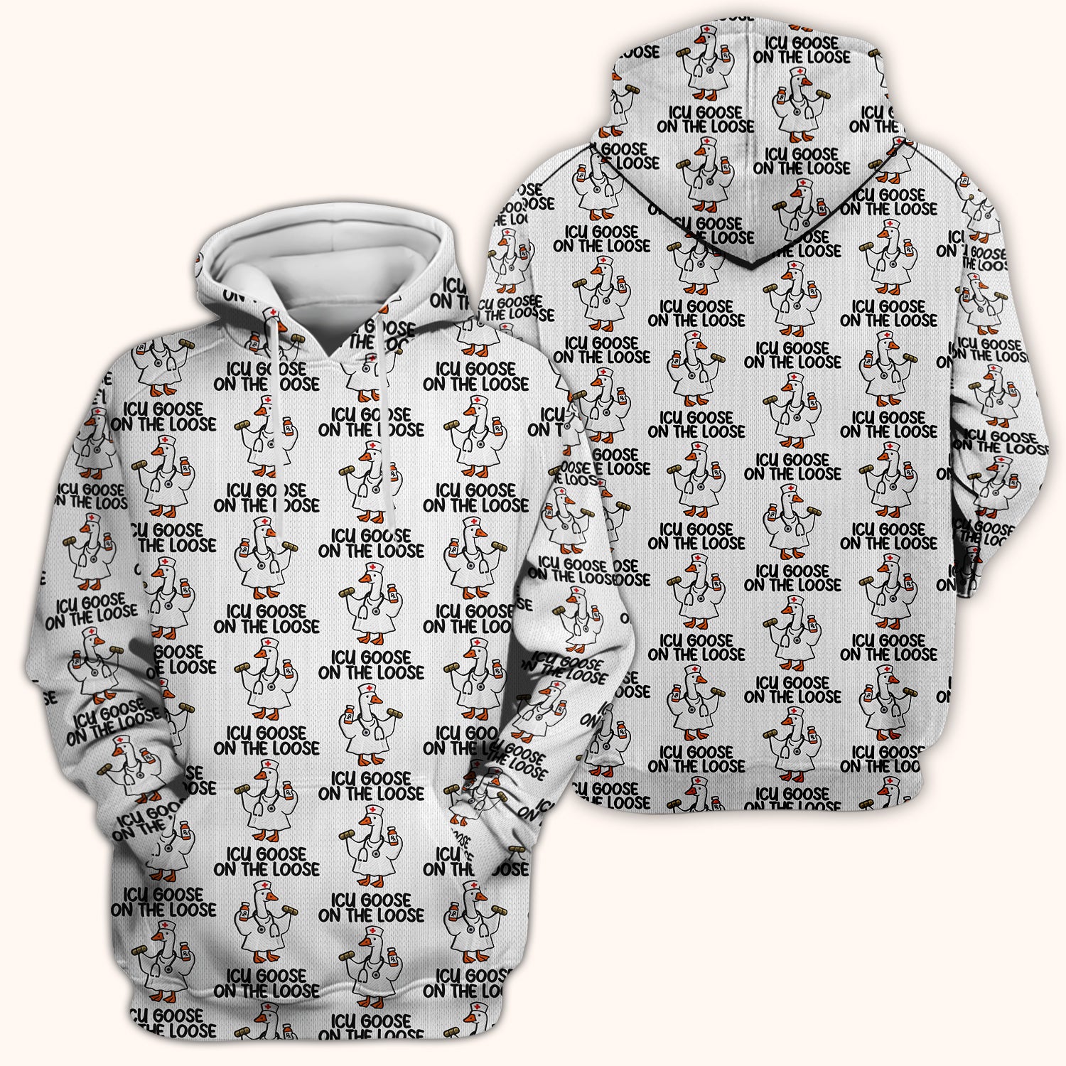 Funny ICU Goose On The Loose Nurse Pattern Scrub Top, Comfortable Scrubs For Nurses