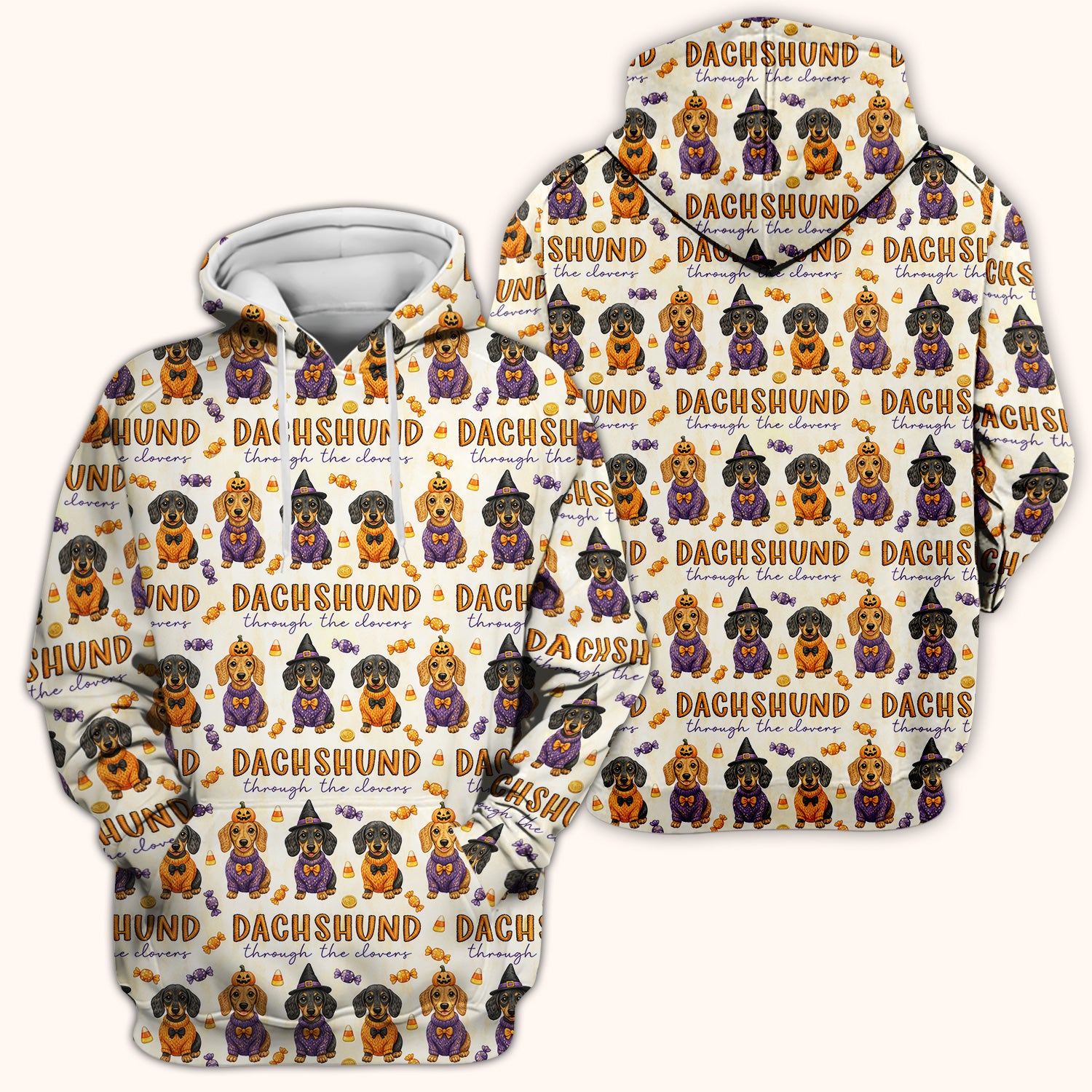 Candy Dachshund Pattern Scrub Top, Comfortable Scrubs for Nurses