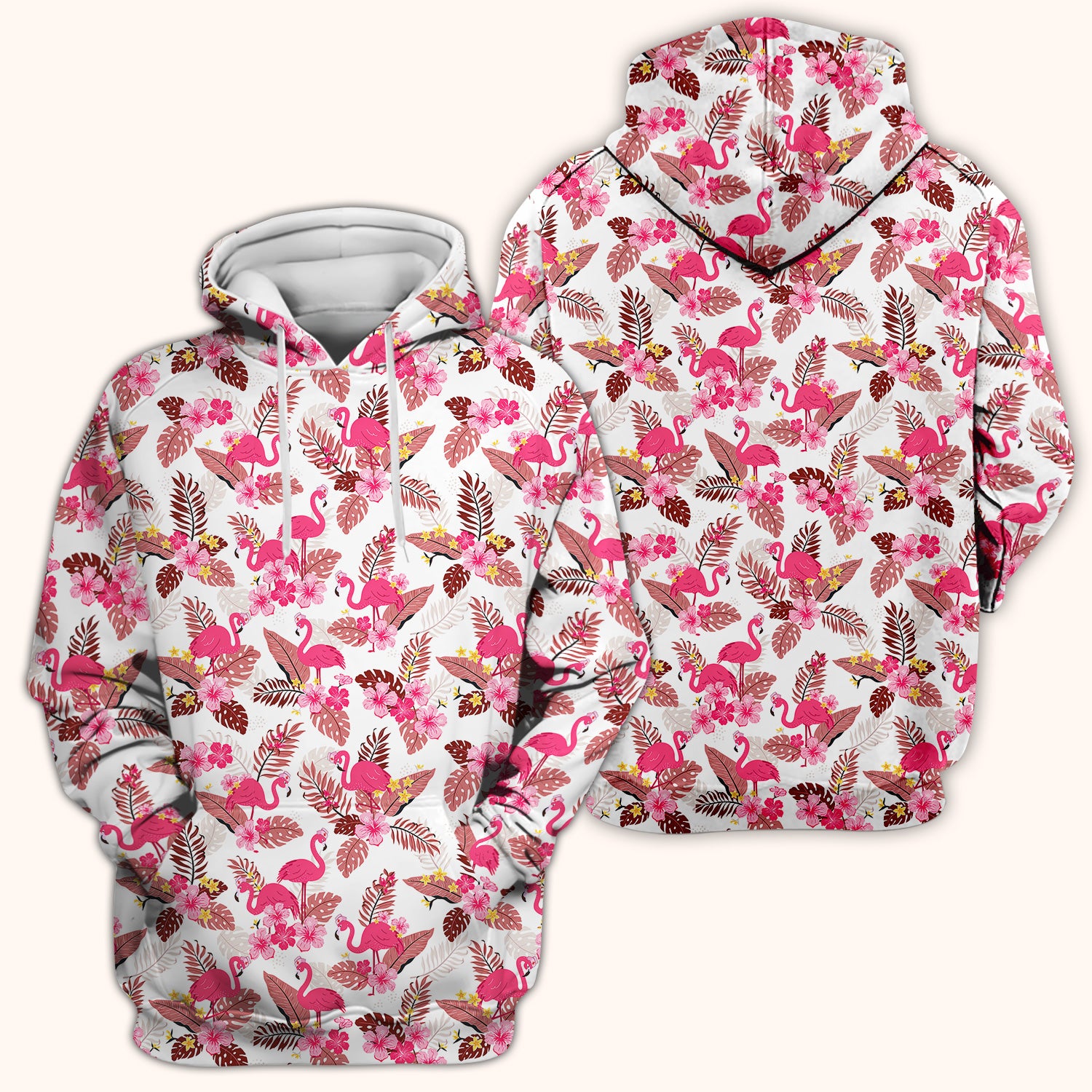 Pink Flamingo Tropical Floral Scrub Top, Breathable Fabrics Nursing Uniform