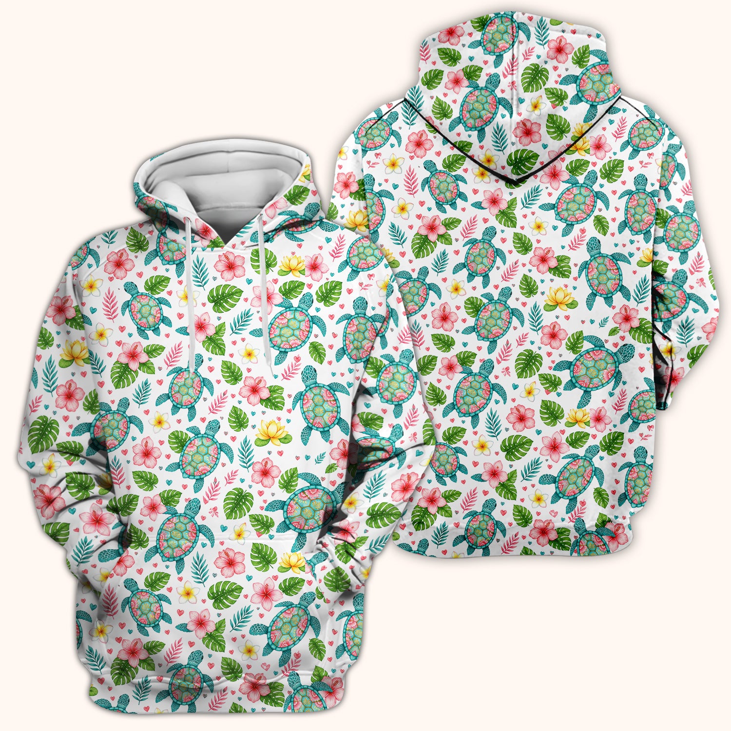Tropical Sea Turtle Floral Pattern Scrub Top, Comfortable Scrubs for Nurses