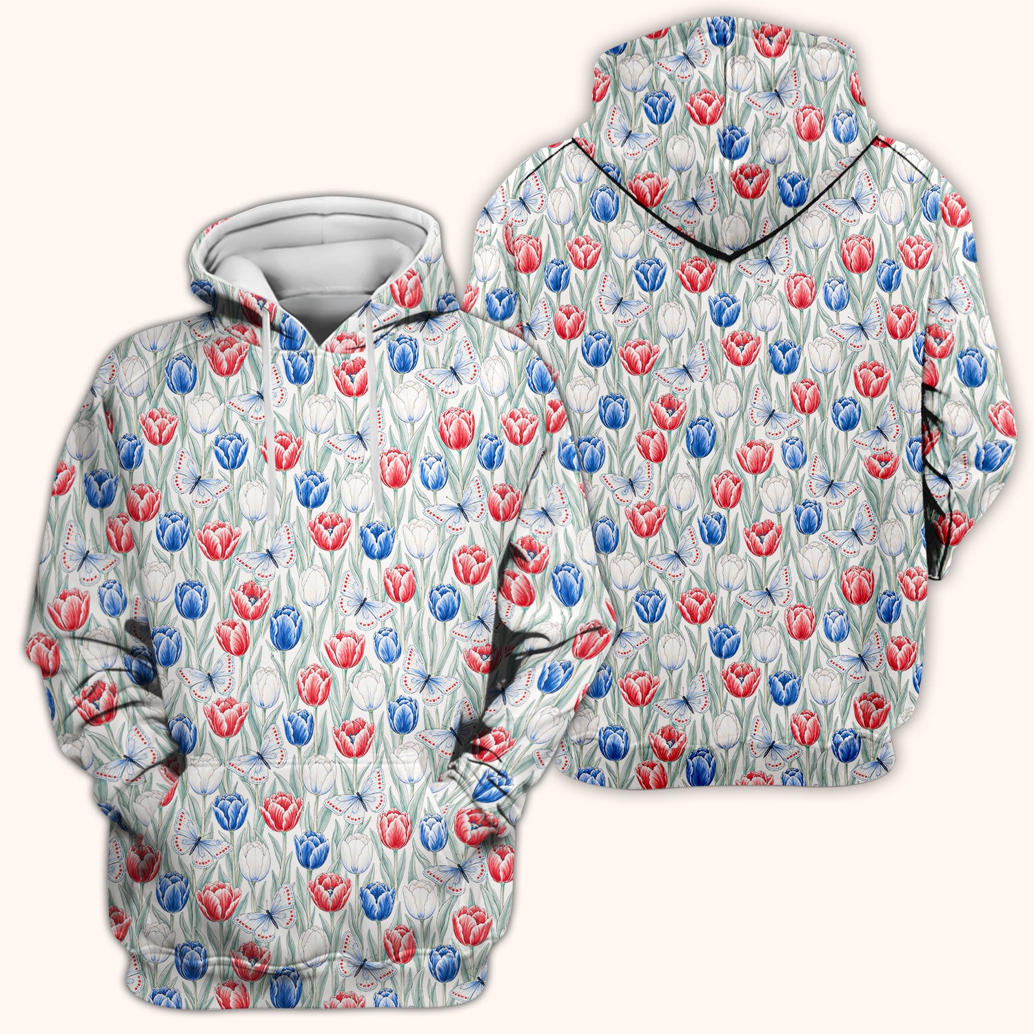 Patriotic Tulip Butterfly Nurse for RN, CNA, Healthcare Workers Scrub Top, Comfortable Scrubs for Nurses