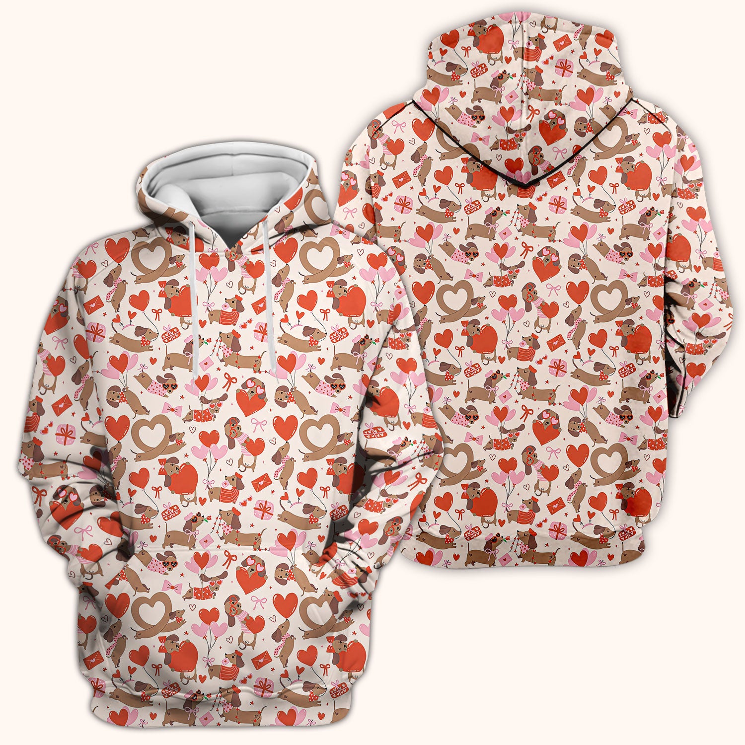 Cute Dachshund Valentine Medical Pattern Scrub Top, Breathable Fabrics Nursing Uniform